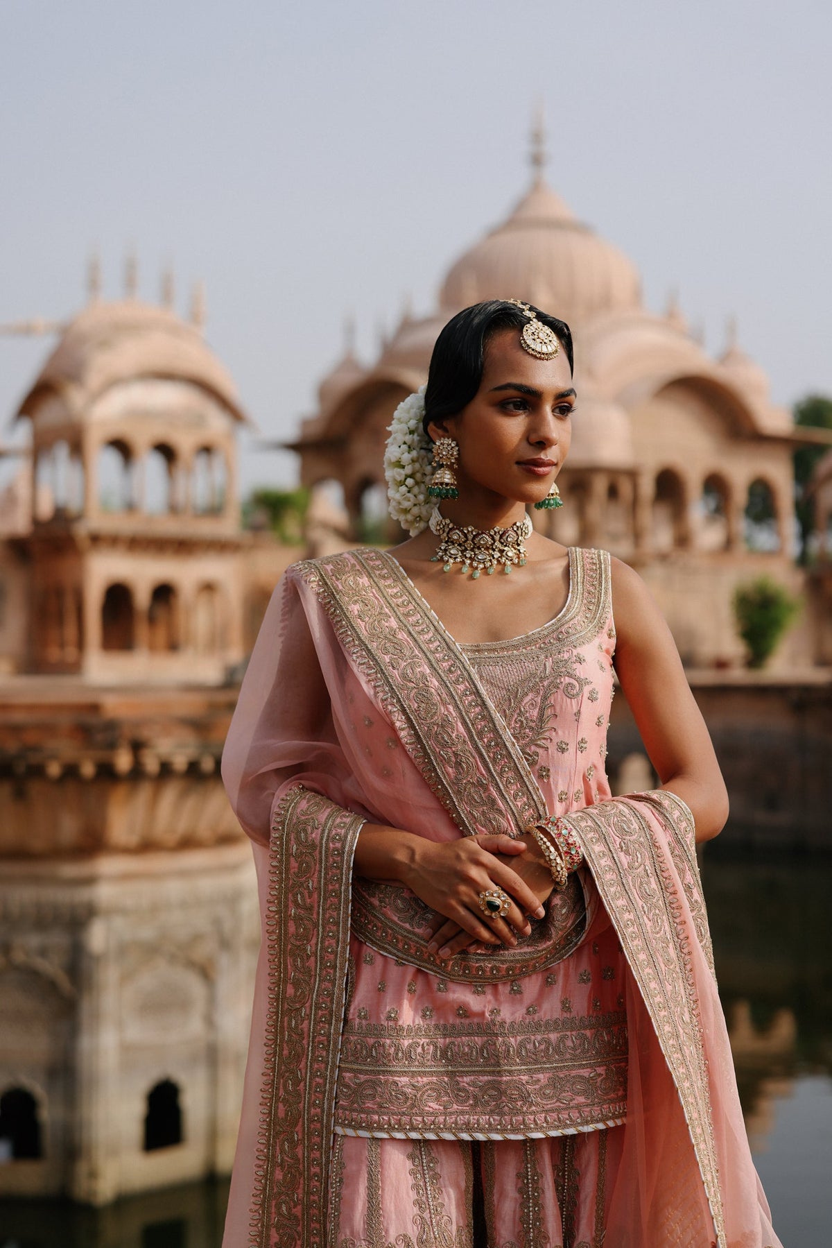 Evneet In Tasnim - Pink Kurta Set with Sharara & Dupatta