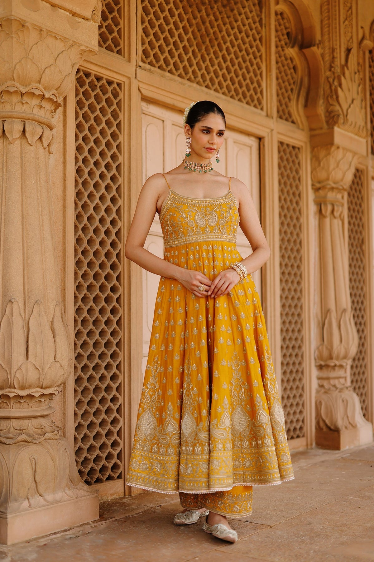 Rakul Preet Singh In Afraa - Mustard Anarkali Set with Palazzo & Dupatta