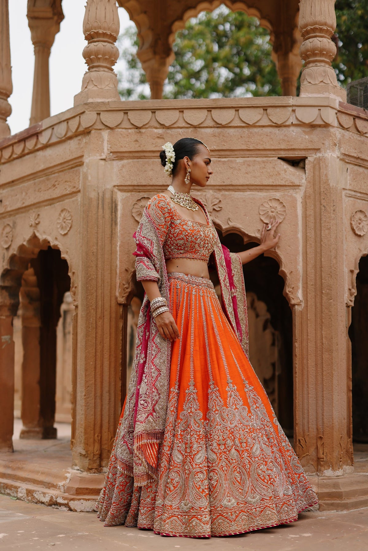 Rakul Preet Singh In Nagma - Orange Lehenga Set with Blouse & Rani Hot Pink Dupatta