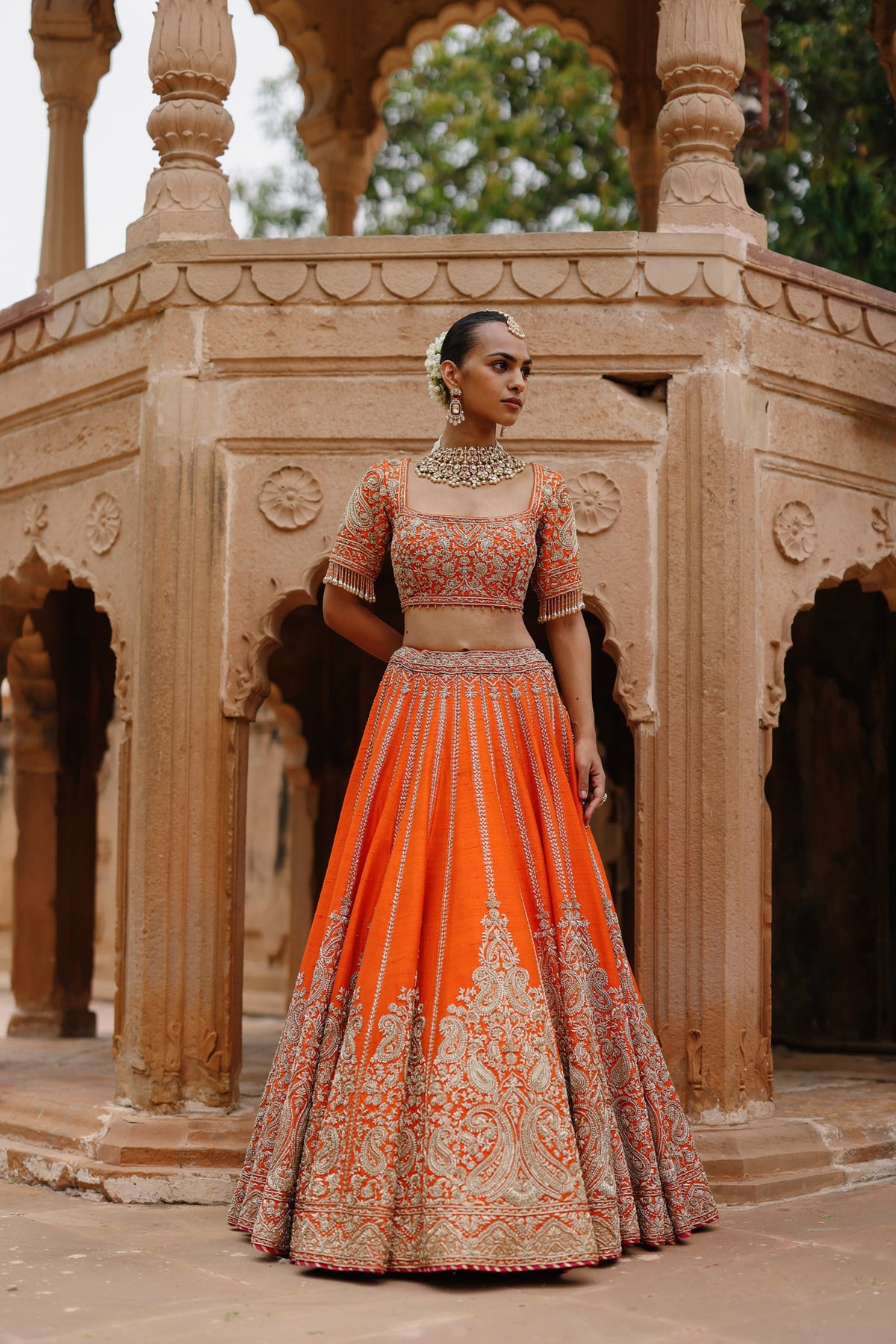 Rakul Preet Singh In Nagma - Orange Lehenga Set with Blouse & Rani Hot Pink Dupatta