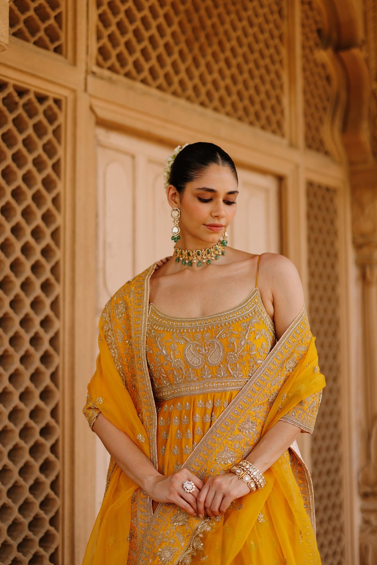 Rakul Preet Singh In Afraa - Mustard Anarkali Set with Palazzo & Dupatta