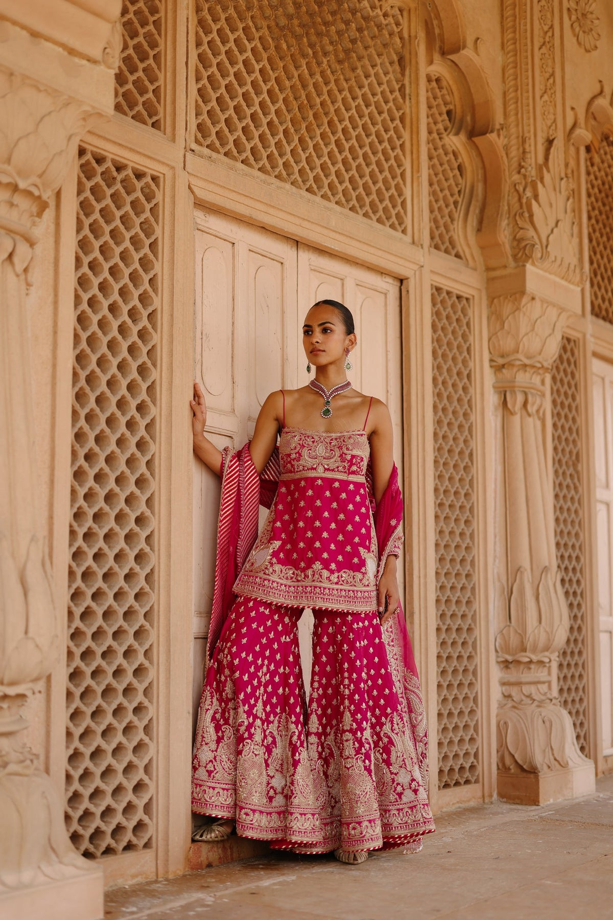 Nisbat - Rani Hot Pink Kurta Set with Garara & Dupatta