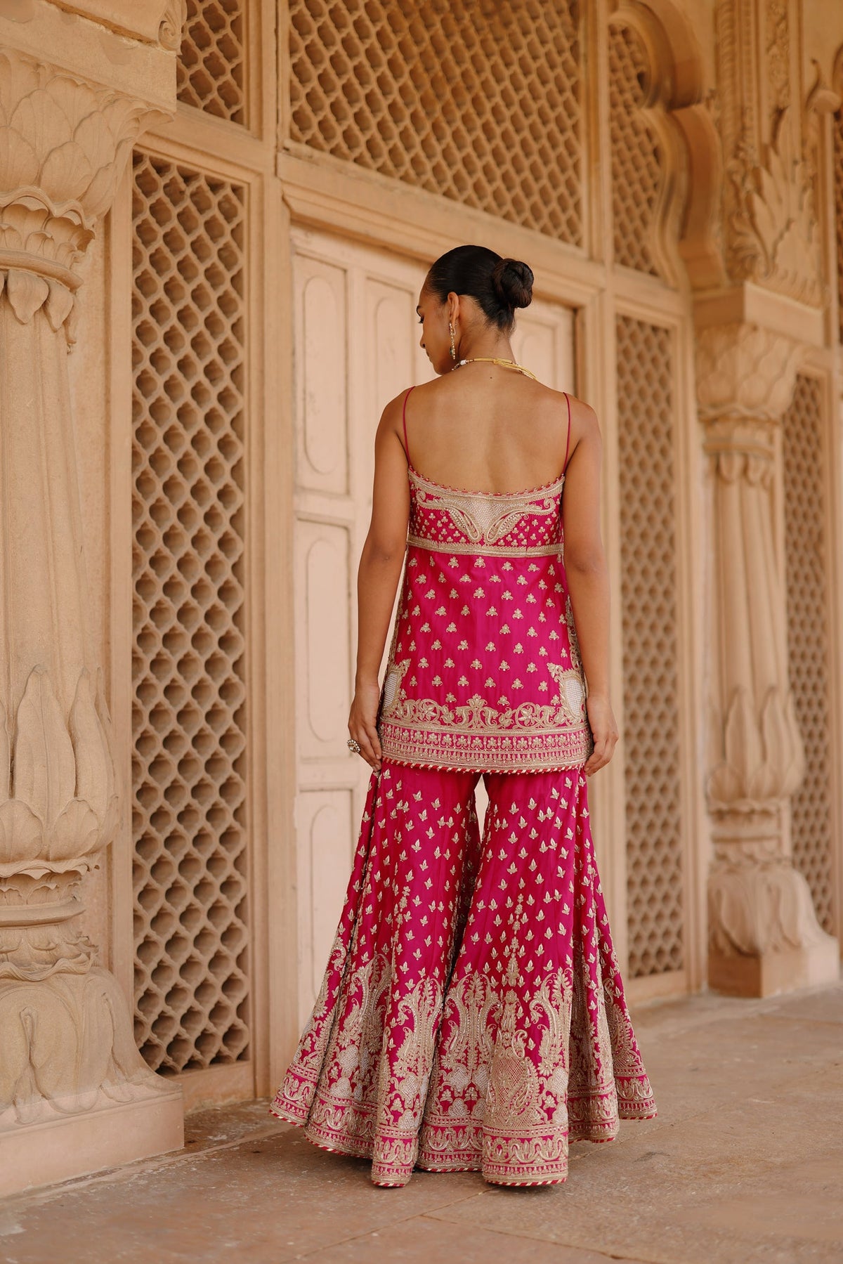 Nisbat - Rani Hot Pink Kurta Set with Garara & Dupatta