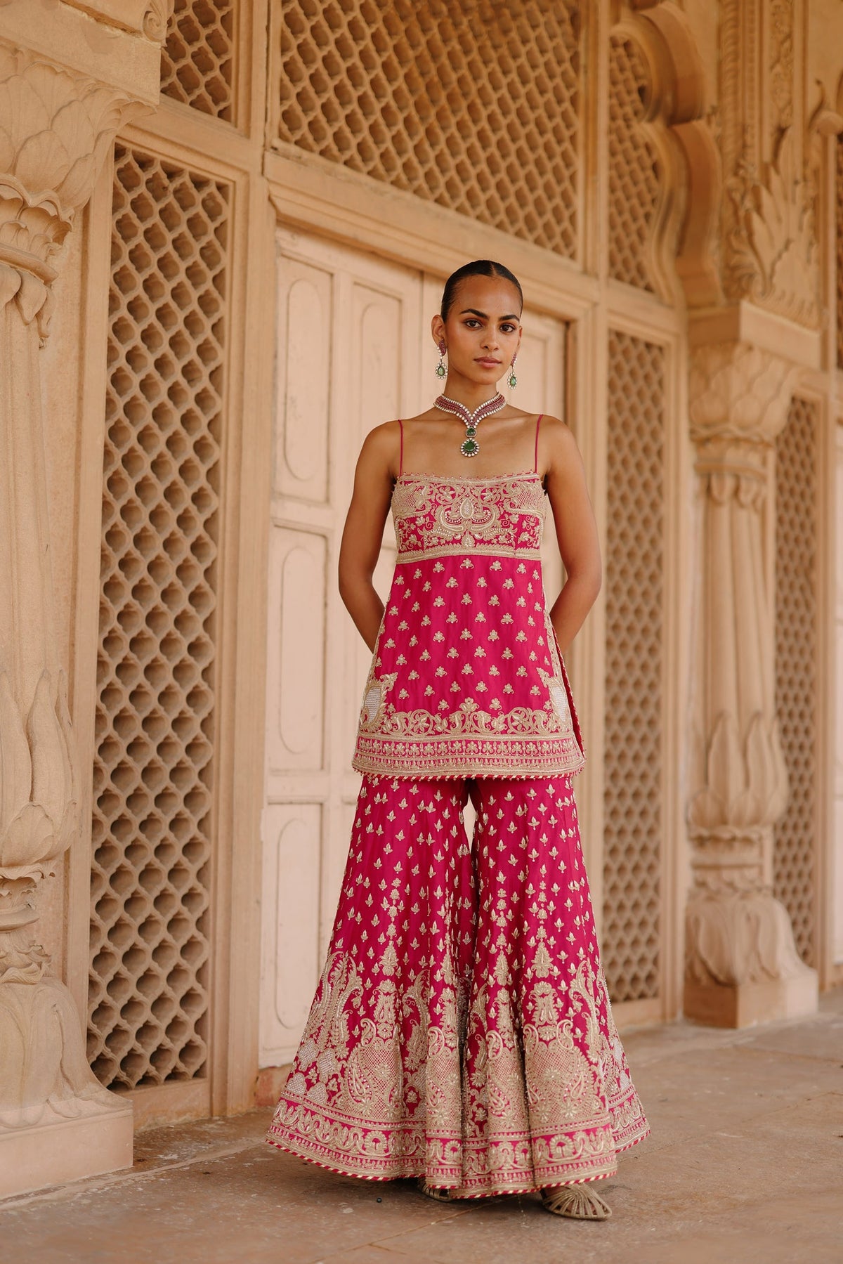 Nisbat - Rani Hot Pink Kurta Set with Garara & Dupatta