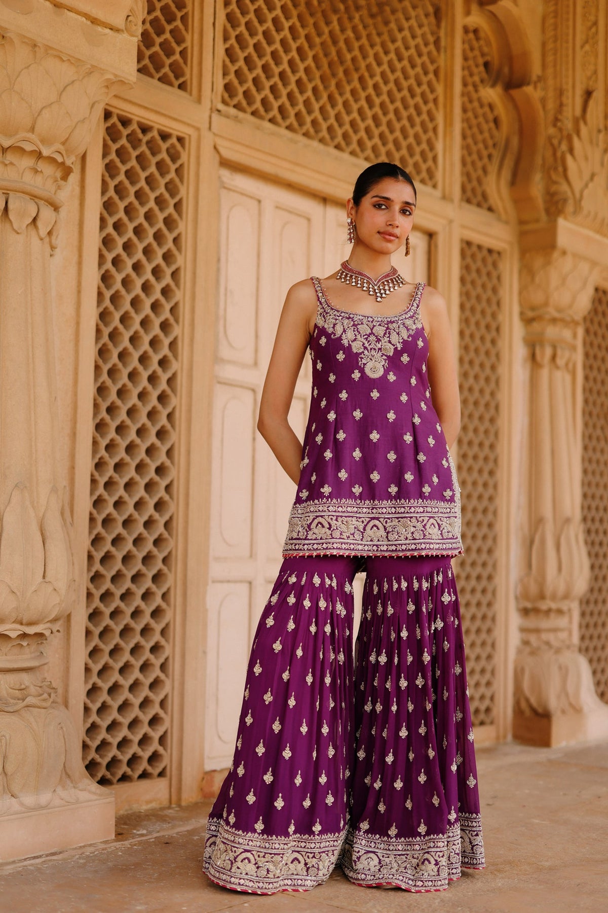 Shahbano - Deep Purple Kurta Set with Garara & Dupatta