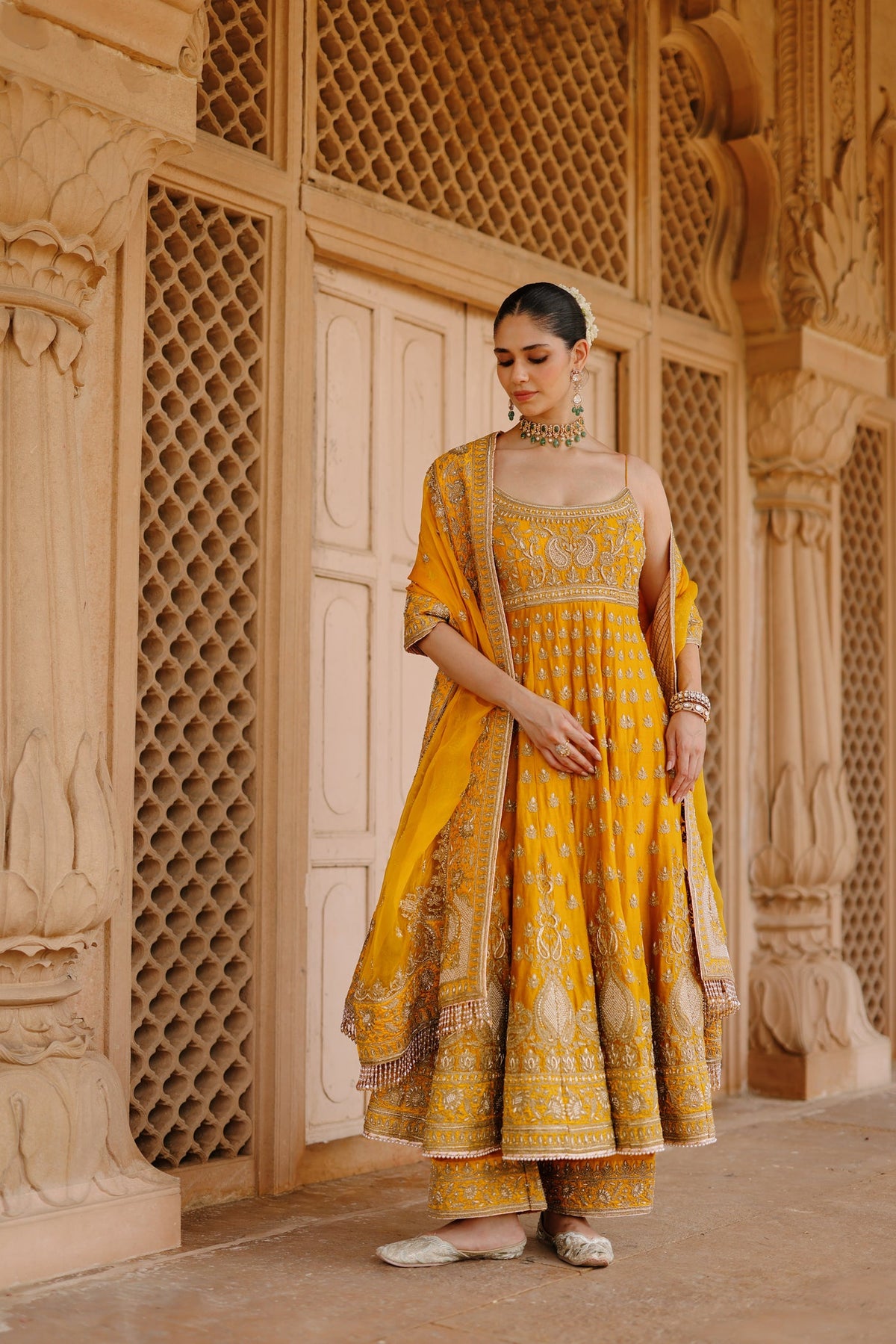 Rakul Preet Singh In Afraa - Mustard Anarkali Set with Palazzo & Dupatta