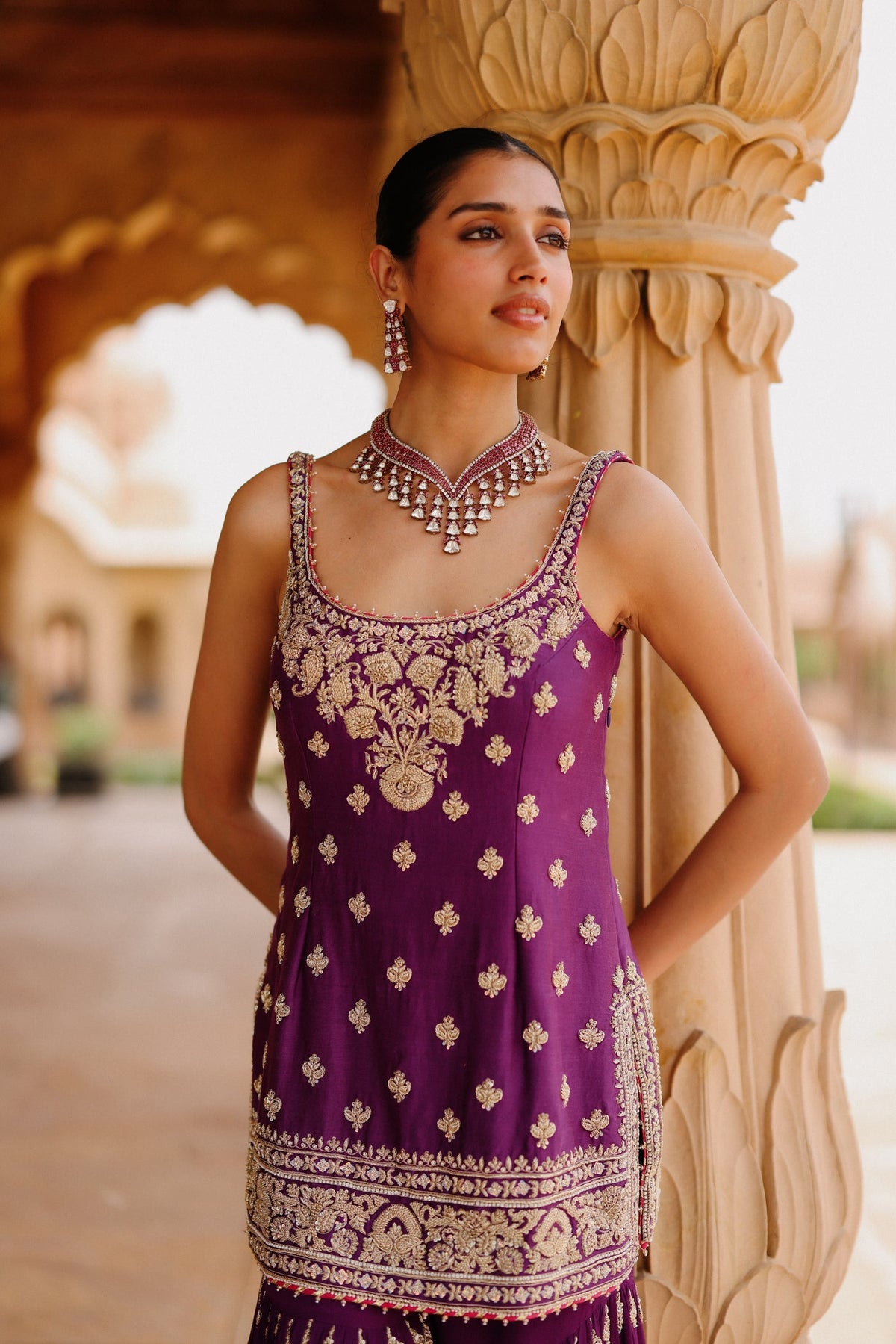 Shahbano - Deep Purple Kurta Set with Garara & Dupatta