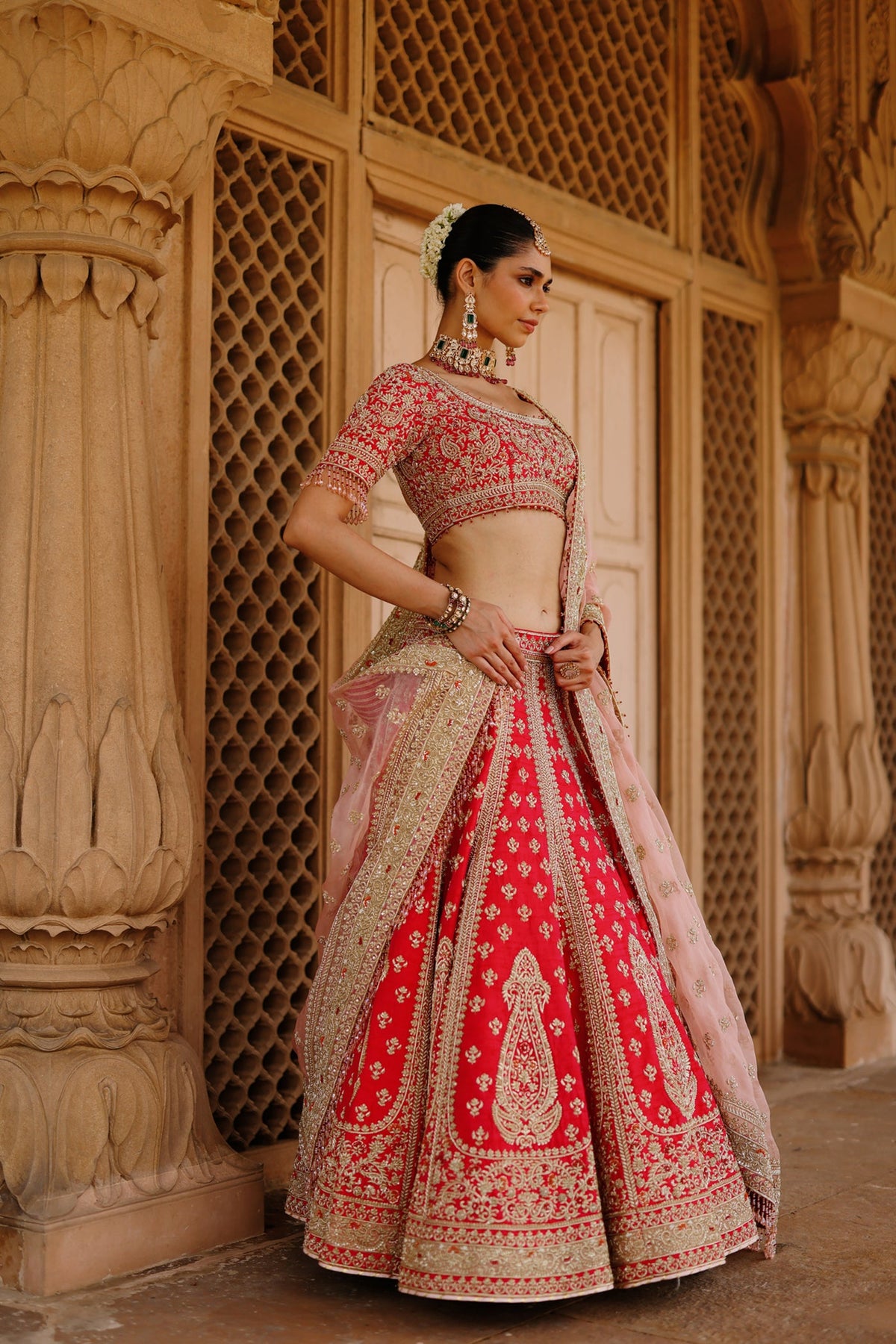 Nusrat Rani Hot pink Lehenga with Blouse and Dupatta