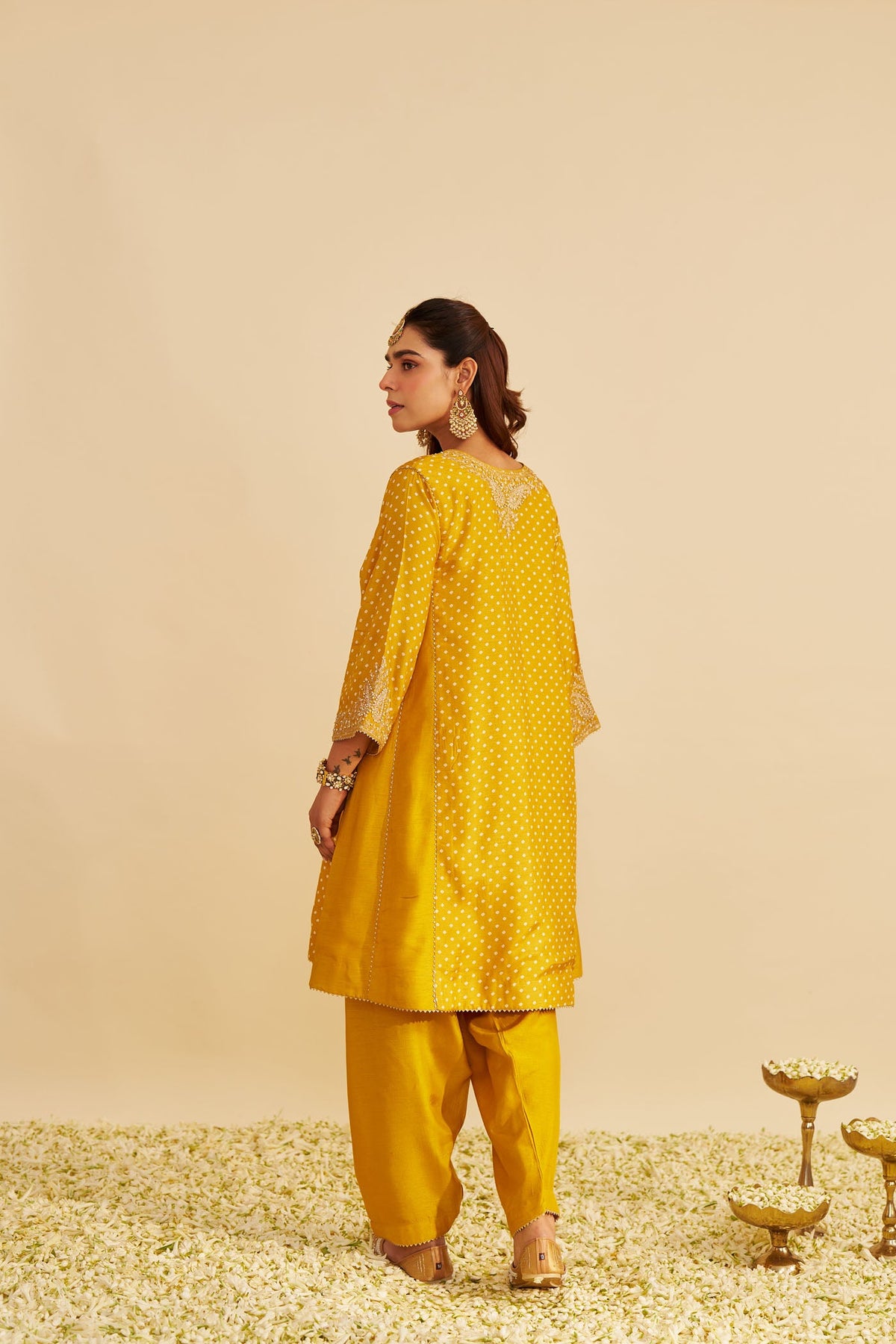 KAYRA - Heirloom Mustard SHORT GATHERED CHAUGA WITH SALWAR