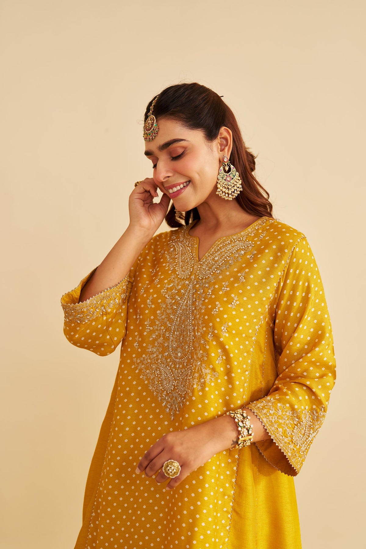 KAYRA - Heirloom Mustard SHORT GATHERED CHAUGA WITH SALWAR