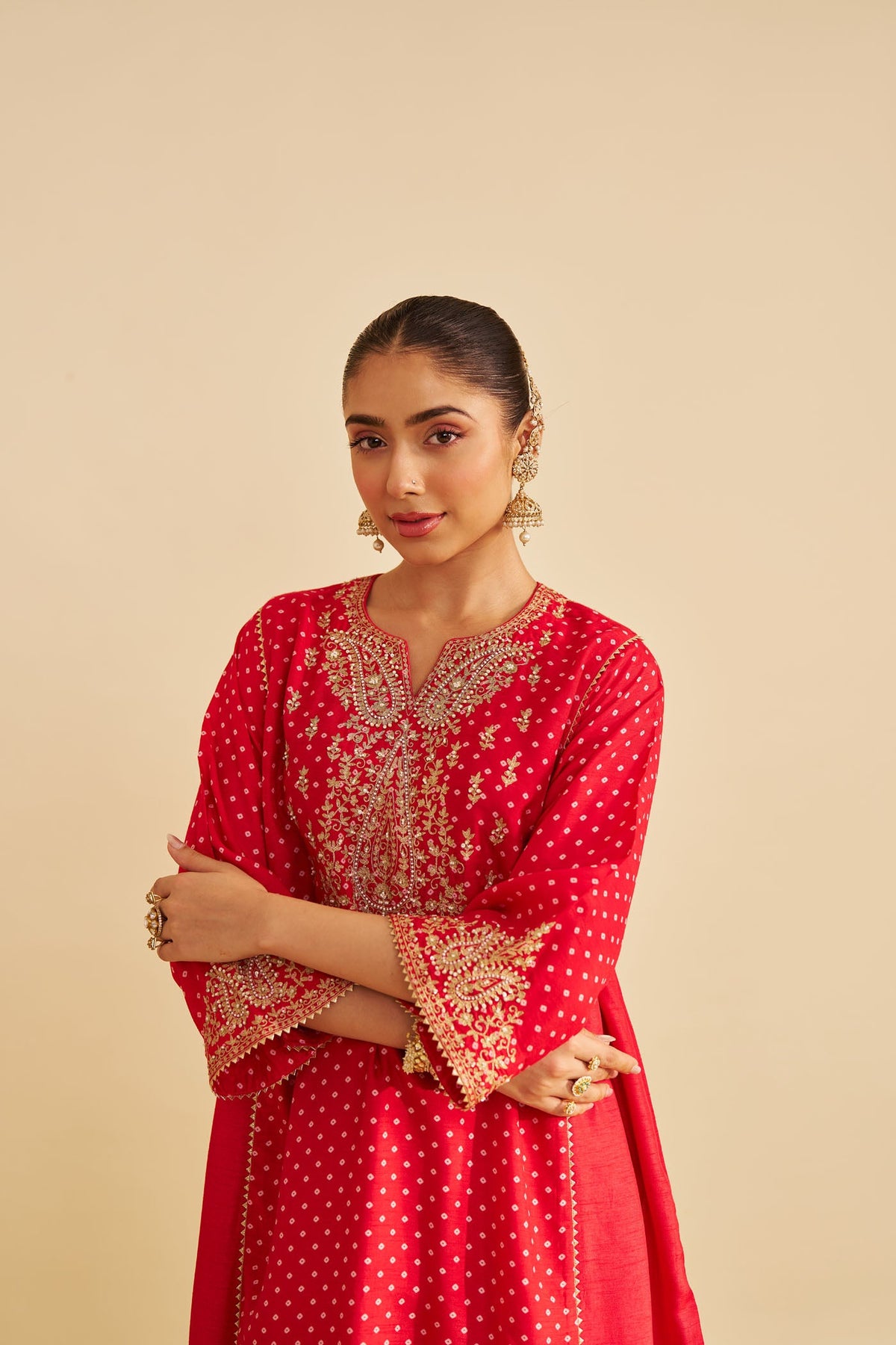 KAYRA - RED SHORT GATHERED CHAUGA WITH SALWAR