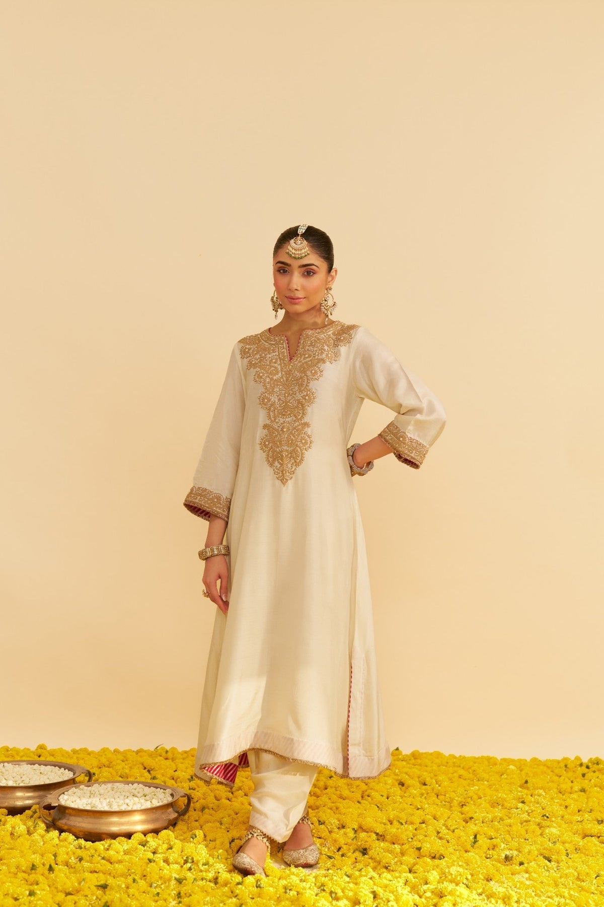 HIBA - DAISY IVORY LONG KAFTAN WITH SALWAR AND DUPATTA (Lxrts)