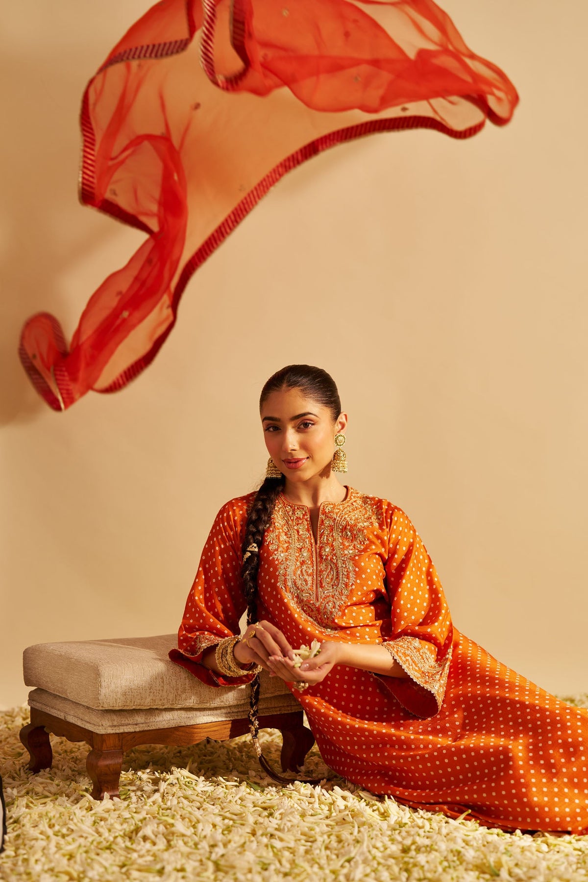 SHEZIA - Orange LONG CHAUGA WITH SALWAR