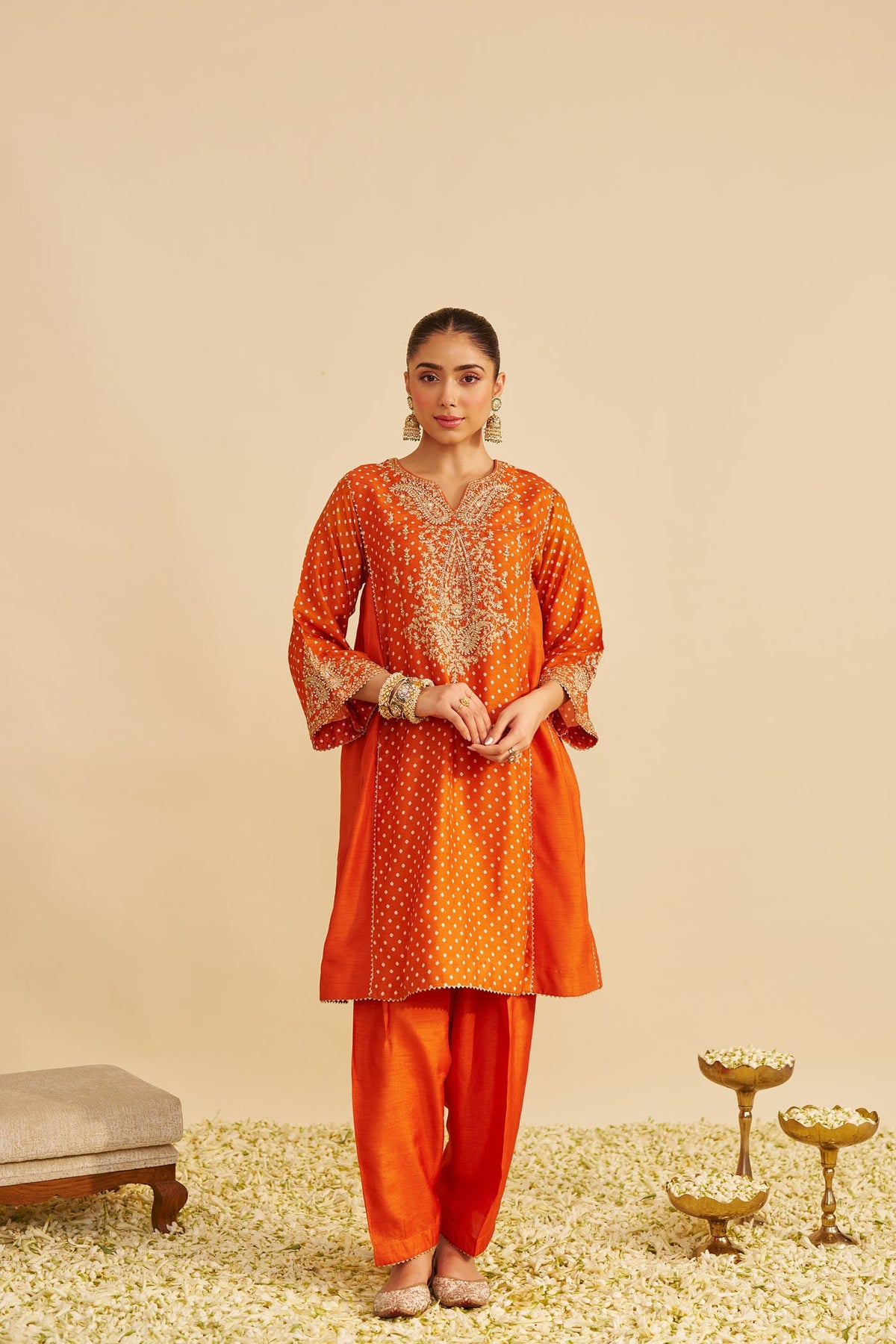 KAYRA - ORANGE SHORT GATHERED CHAUGA WITH SALWAR (LXRTS)