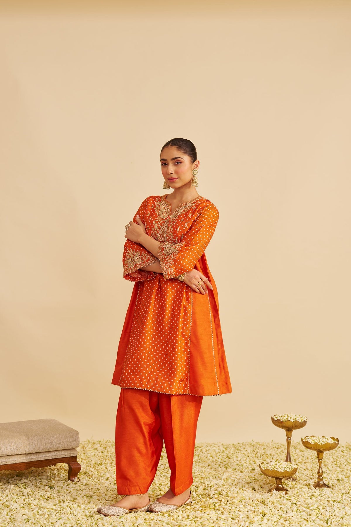 KAYRA - Orange SHORT GATHERED CHAUGA WITH SALWAR