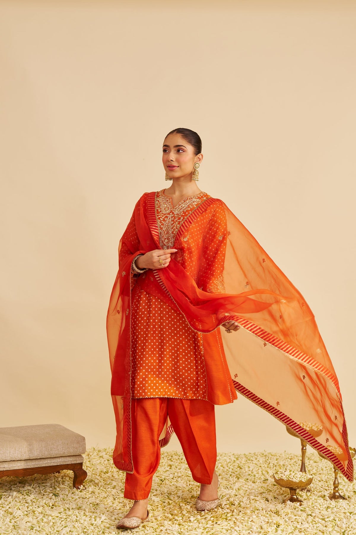 KAYRA - Orange SHORT GATHERED CHAUGA WITH SALWAR