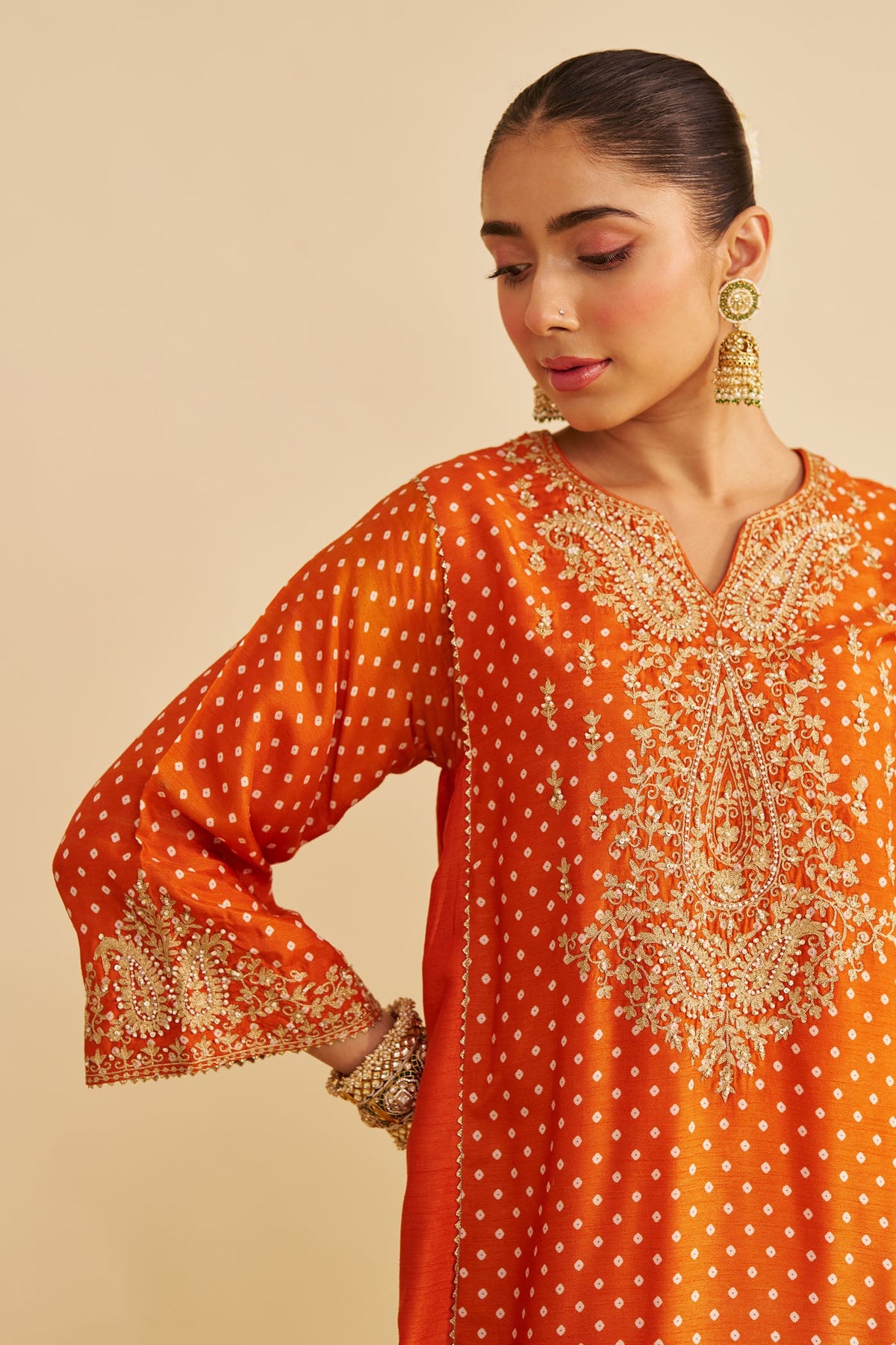 KAYRA - Orange SHORT GATHERED CHAUGA WITH SALWAR