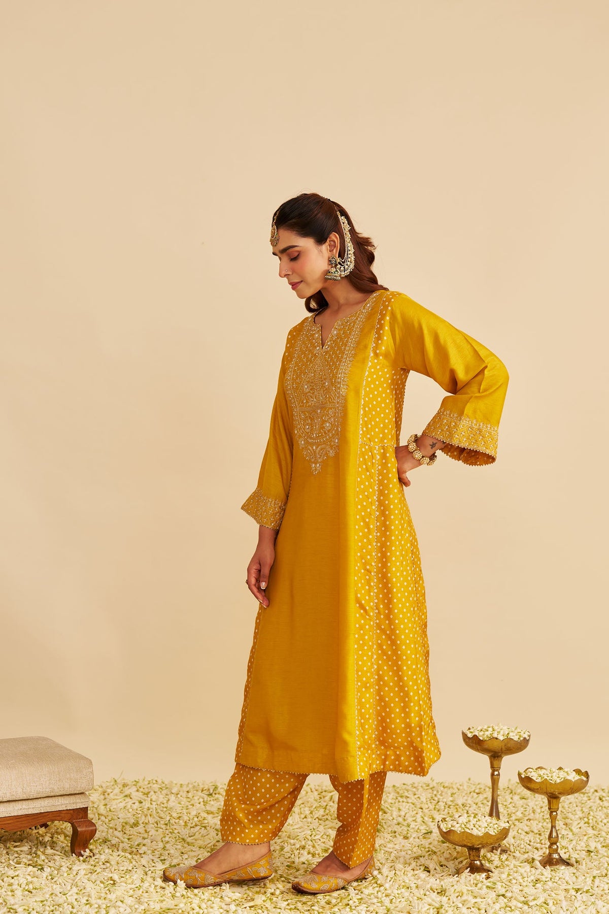 ESRA - Heirloom Mustard LONG CHAUGA WITH SALWAR