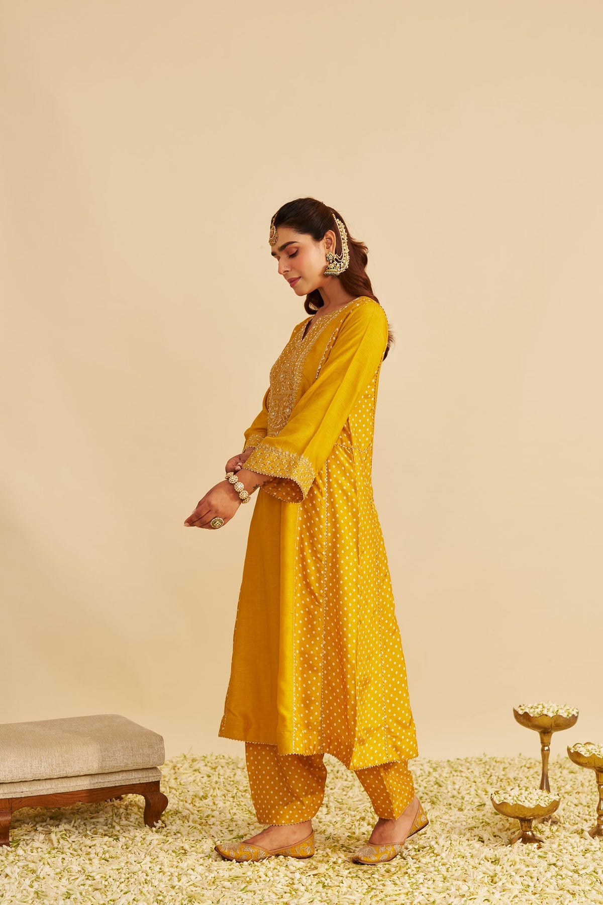 ESRA - Heirloom Mustard LONG CHAUGA WITH SALWAR
