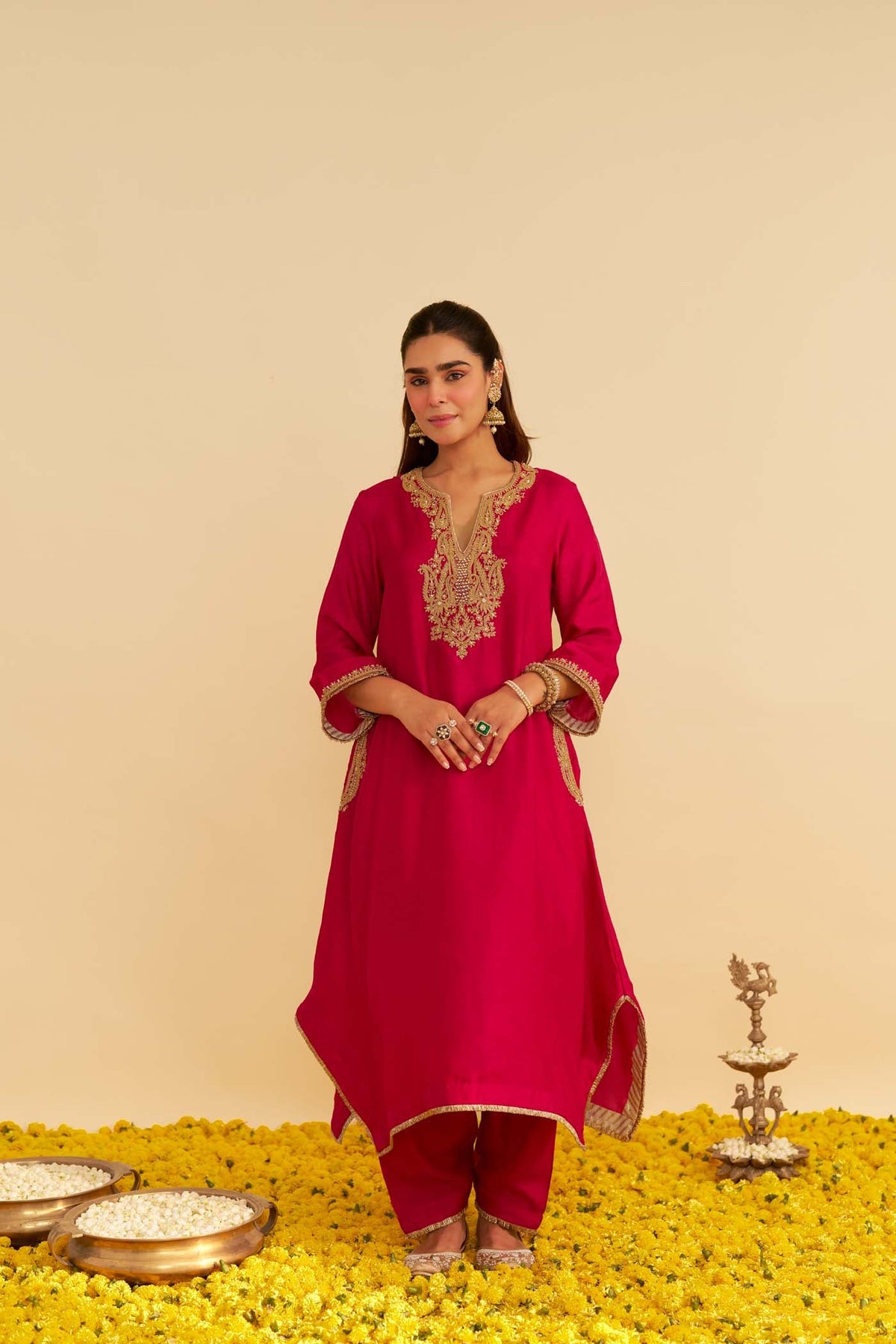 AMAYA - Rani Hotpink LONG KAFTAN WITH SALWAR