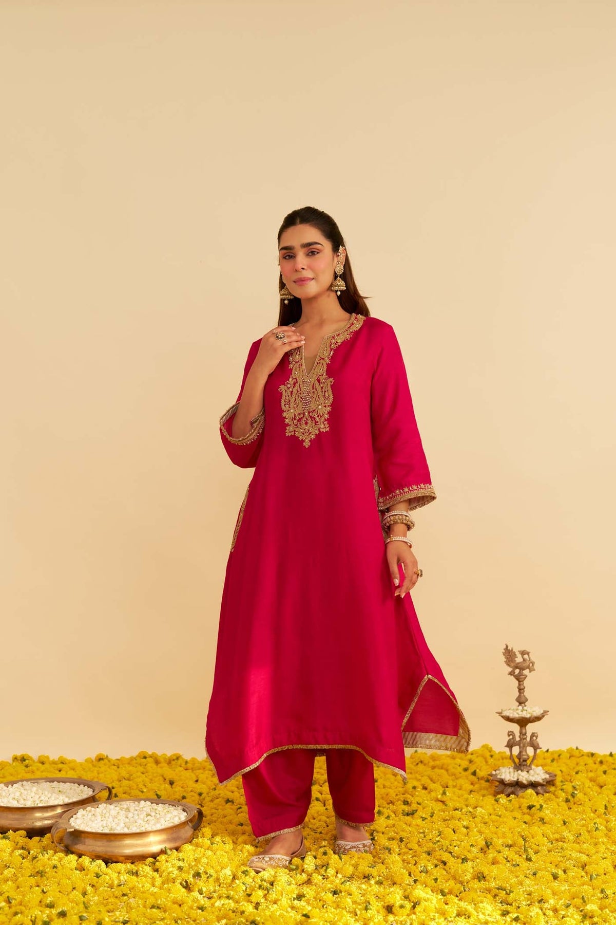 AMAYA - Rani Hotpink LONG KAFTAN WITH SALWAR