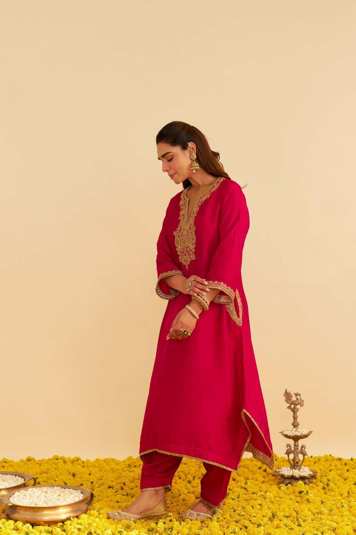 AMAYA - Rani Hotpink LONG KAFTAN WITH SALWAR