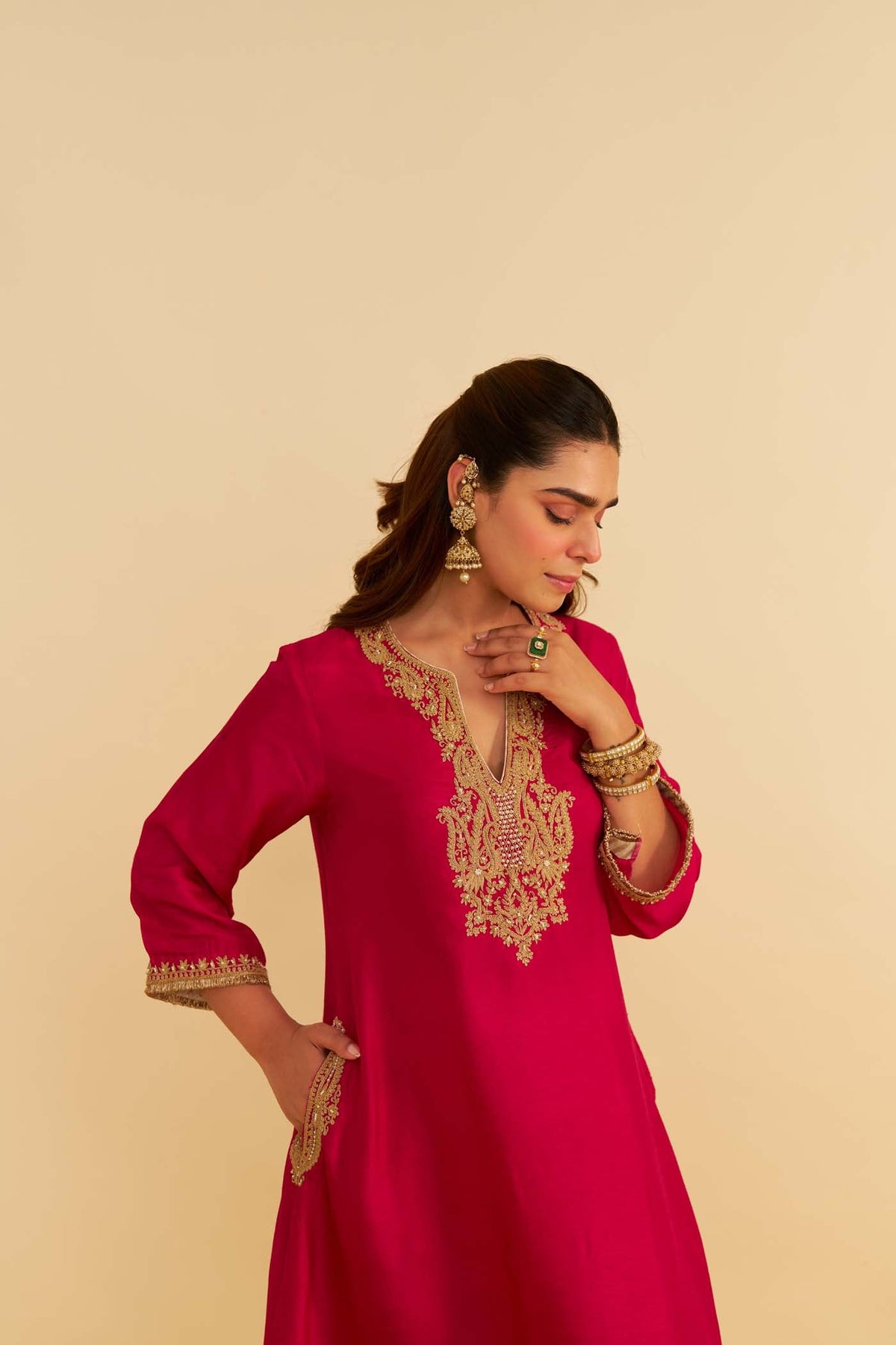 AMAYA - Rani Hotpink LONG KAFTAN WITH SALWAR