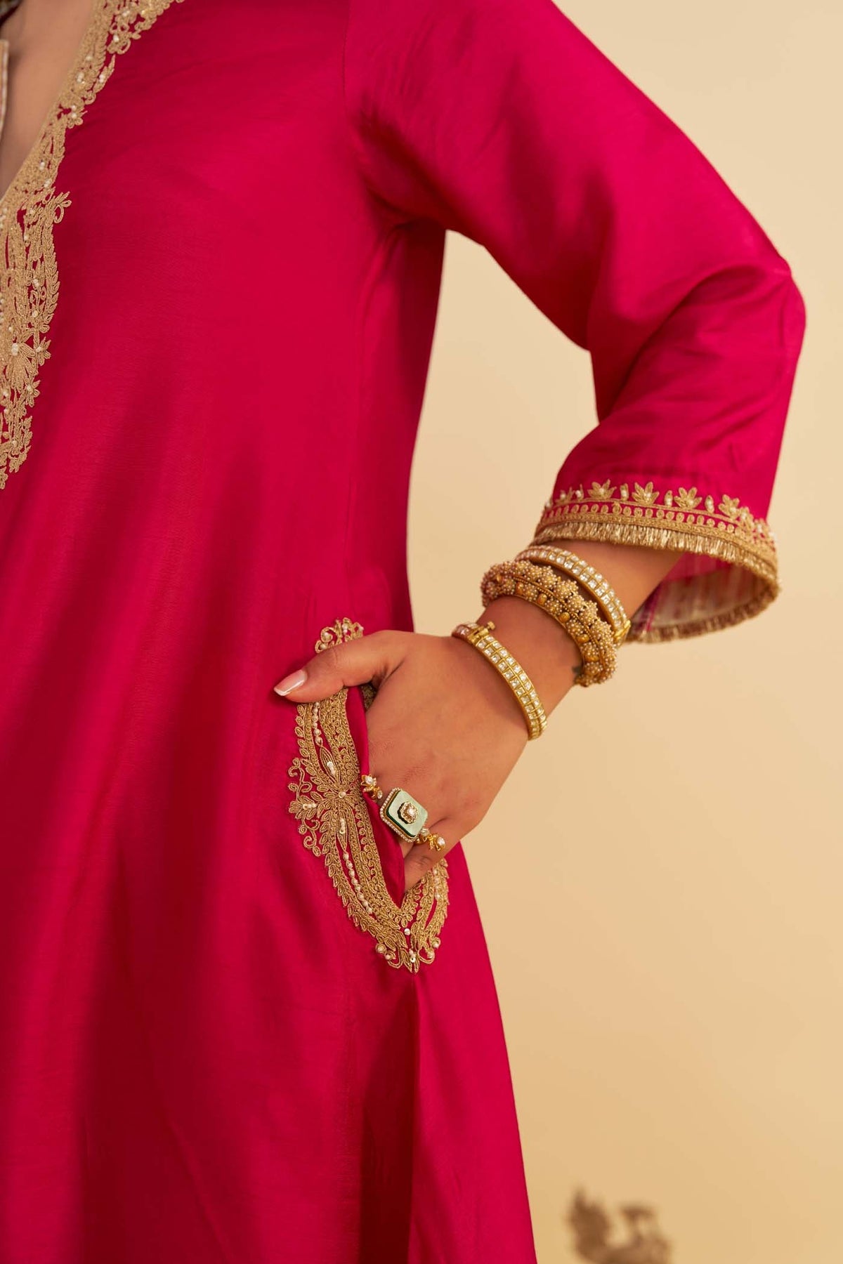 AMAYA - Rani Hotpink LONG KAFTAN WITH SALWAR