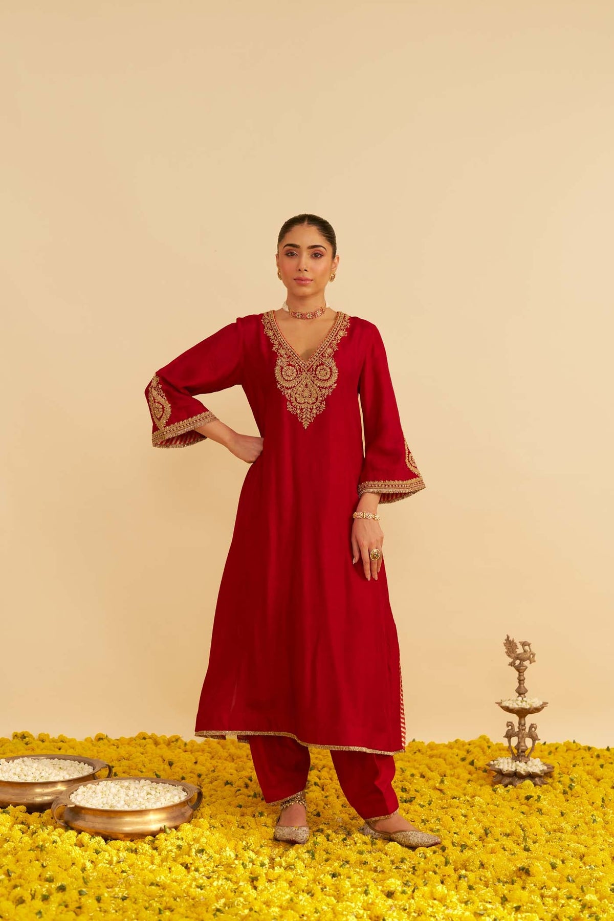 HAAYAT - DEEP RED LONG KAFTAN WITH SALWAR (LXRTS)