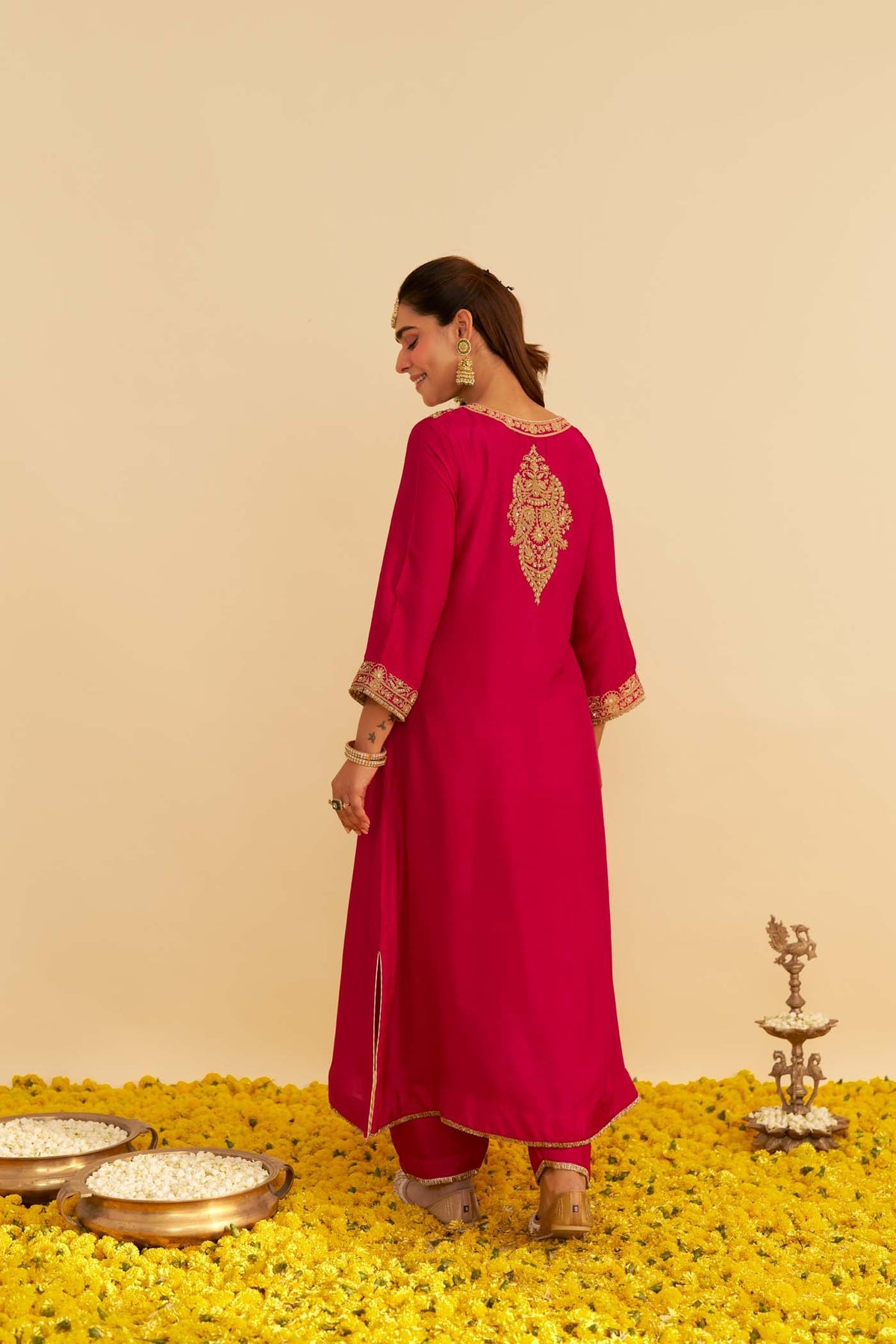 HIBA - Rani Hotpink LONG KAFTAN WITH SALWAR AND DUPATTA