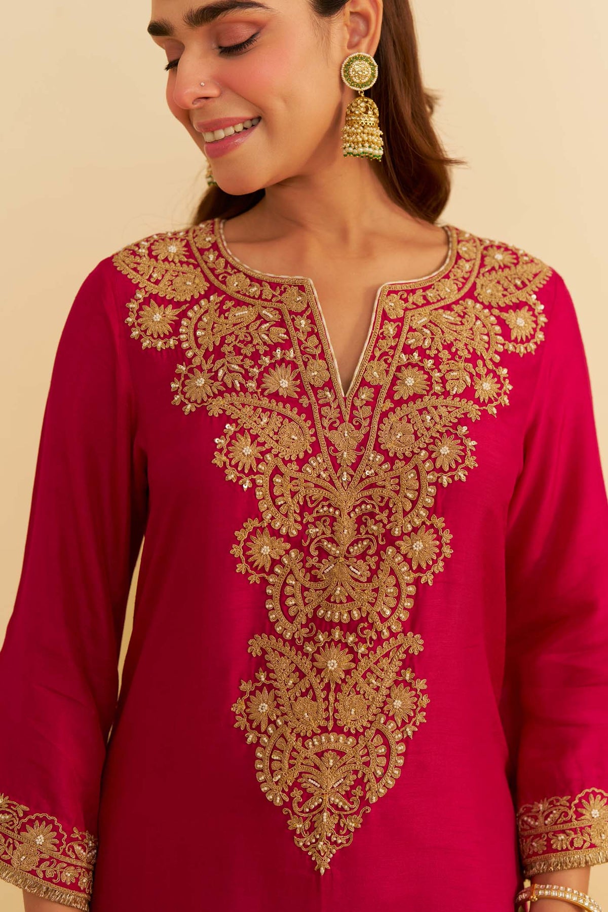 HIBA - Rani Hotpink LONG KAFTAN WITH SALWAR AND DUPATTA