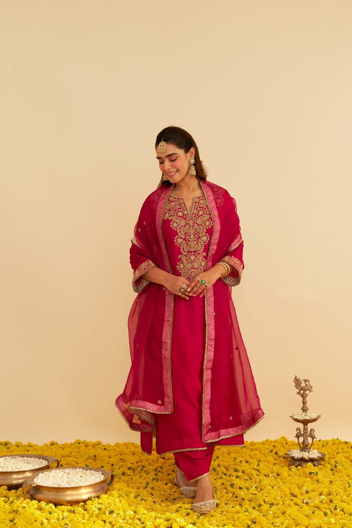 HIBA - Rani Hotpink LONG KAFTAN WITH SALWAR AND DUPATTA