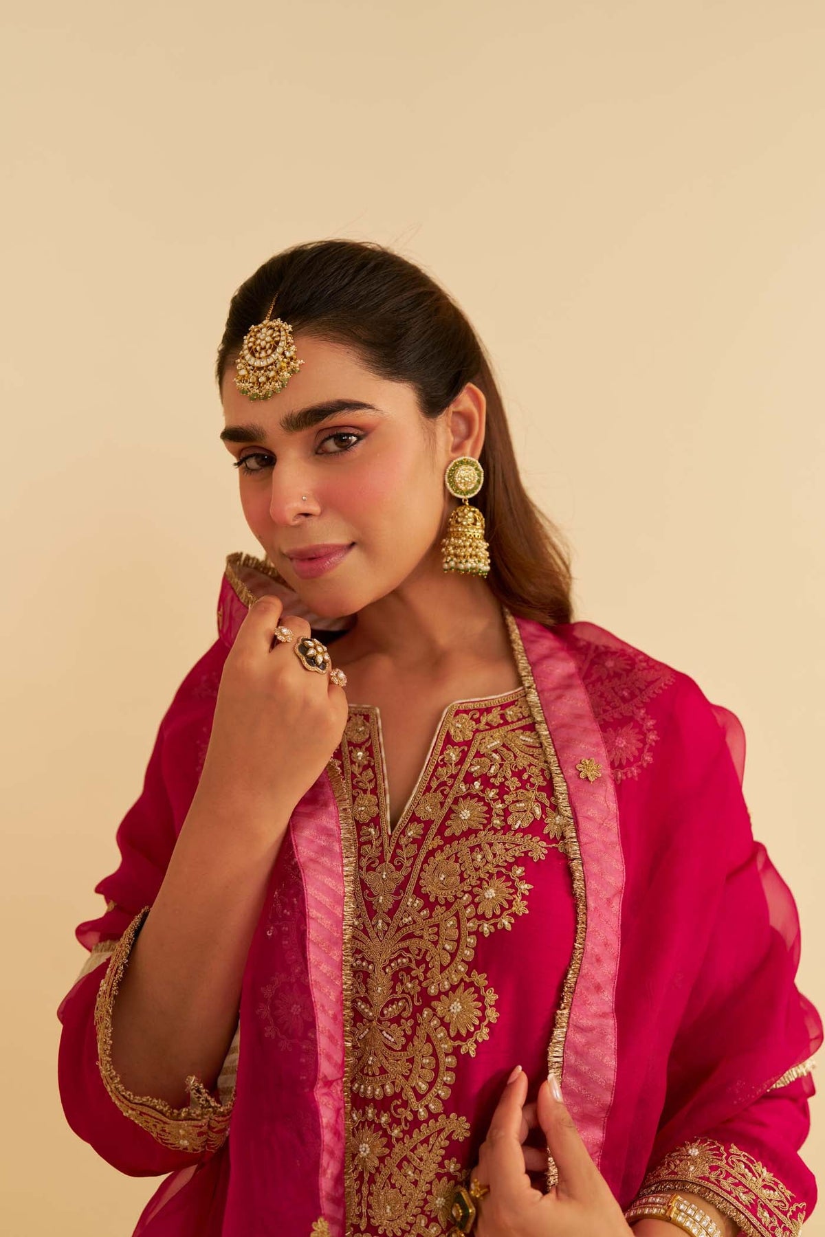 HIBA - Rani Hotpink LONG KAFTAN WITH SALWAR AND DUPATTA