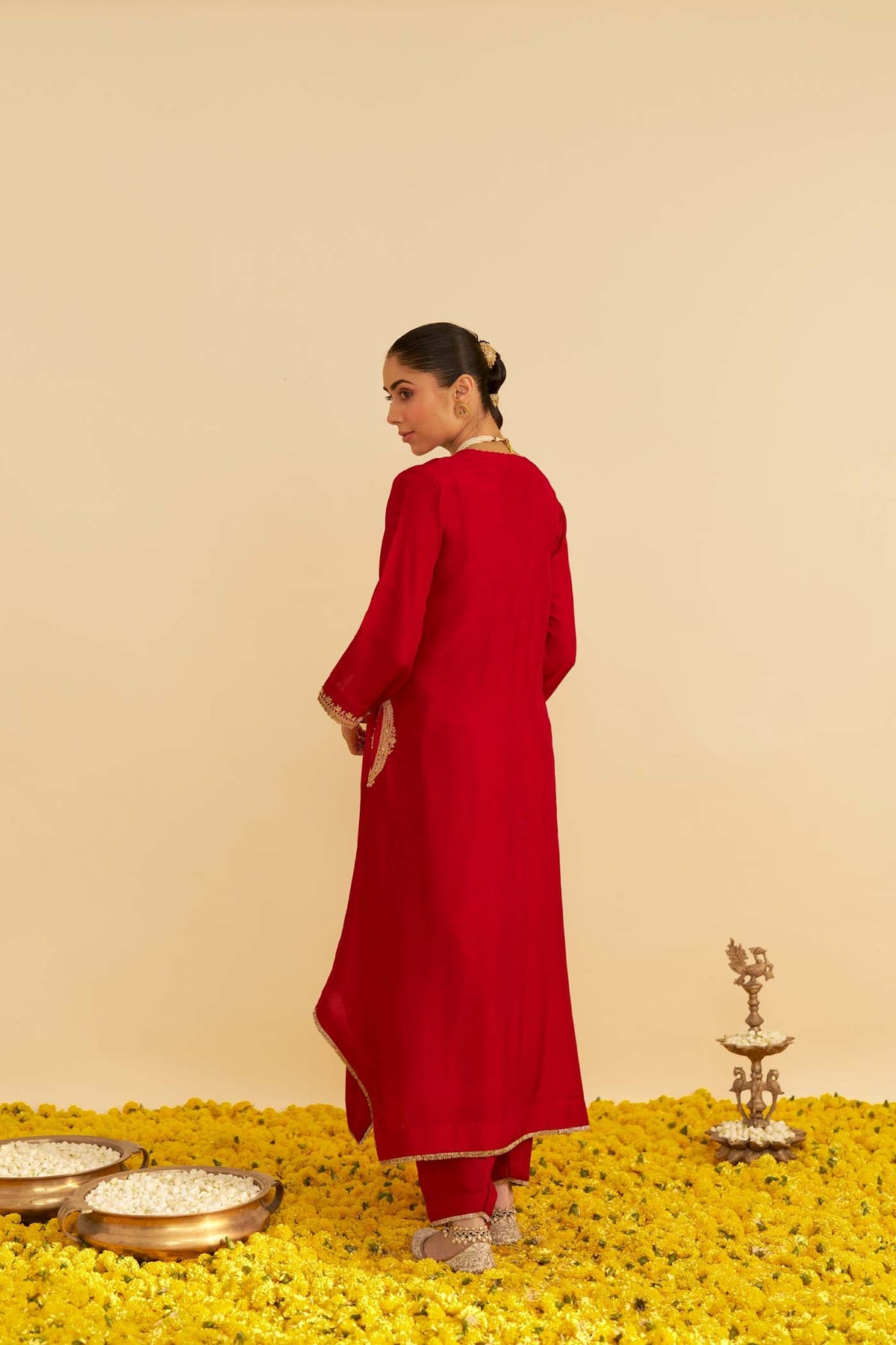 AMAYA - DEEP RED LONG KAFTAN WITH SALWAR
