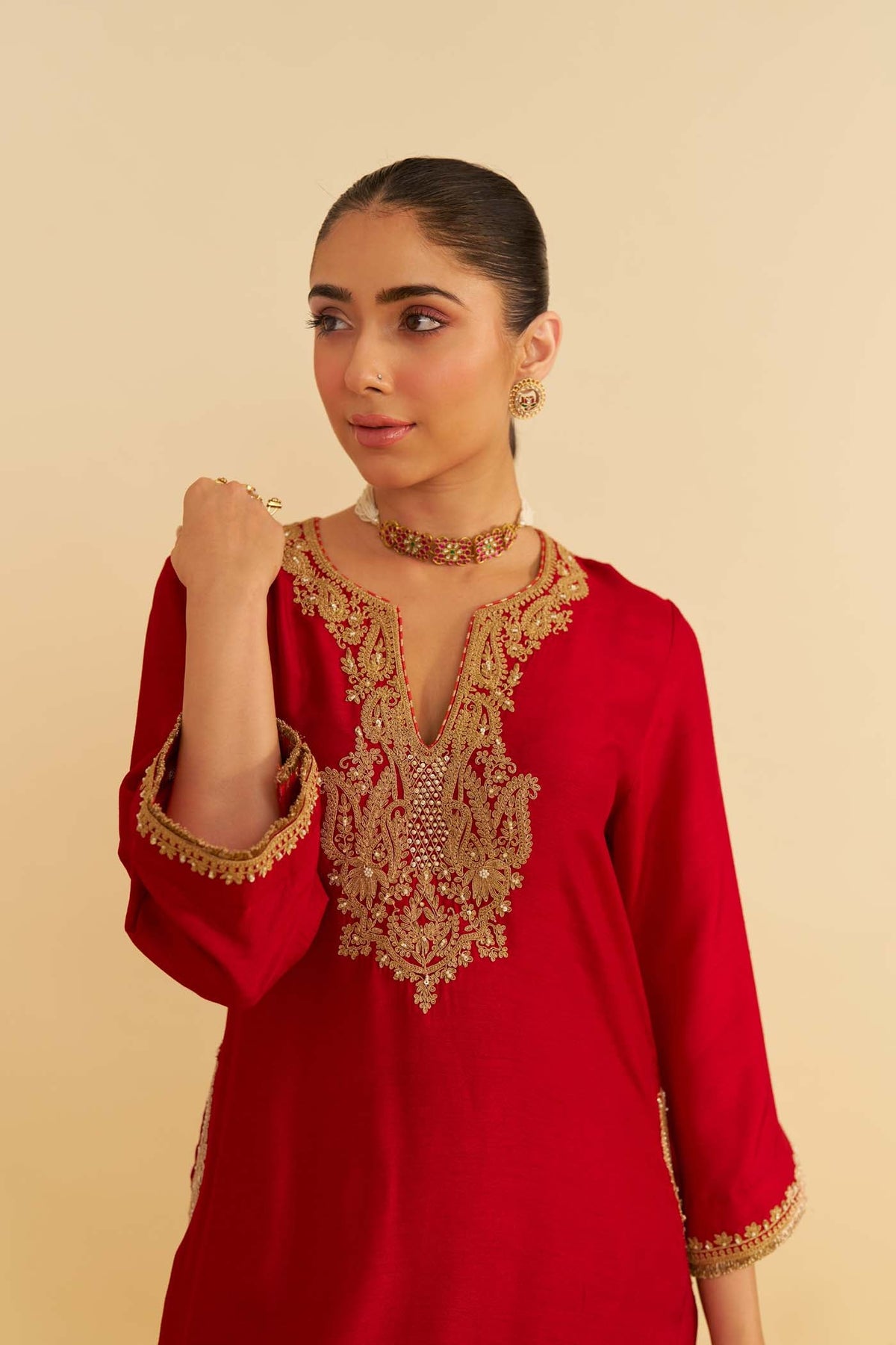 AMAYA - DEEP RED LONG KAFTAN WITH SALWAR