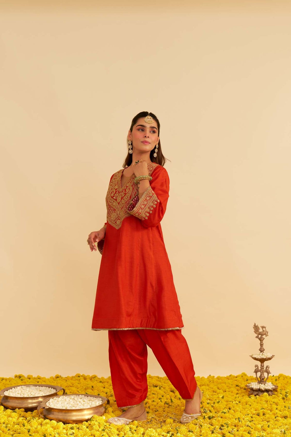 MEHZA - BURNT ORANGE SHORT CHAUGA WITH SALWAR