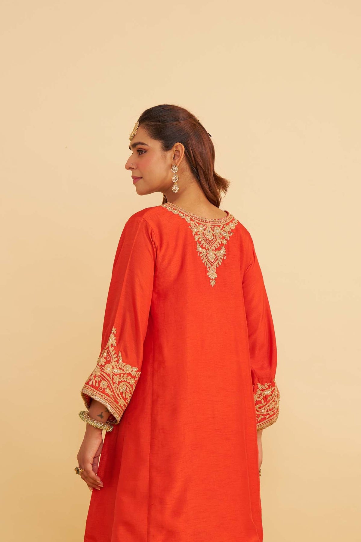 BHAVYA SHARMA IN MARWA - BURNT ORANGE SHORT CHAUGA WITH SALWAR
