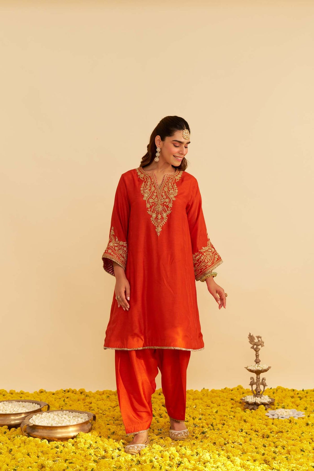 BHAVYA SHARMA IN MARWA - BURNT ORANGE SHORT CHAUGA WITH SALWAR