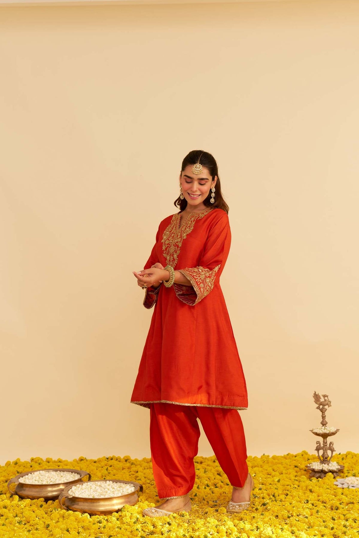 BHAVYA SHARMA IN MARWA - BURNT ORANGE SHORT CHAUGA WITH SALWAR