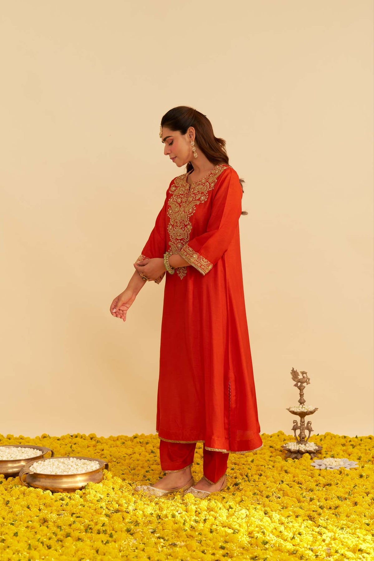 HIBA - BURNT ORANGE LONG KAFTAN WITH SALWAR AND DUPATTA