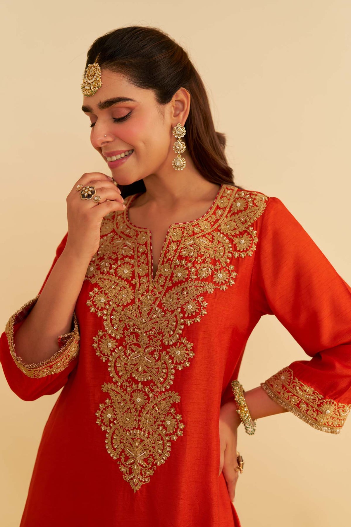 HIBA - BURNT ORANGE LONG KAFTAN WITH SALWAR AND DUPATTA