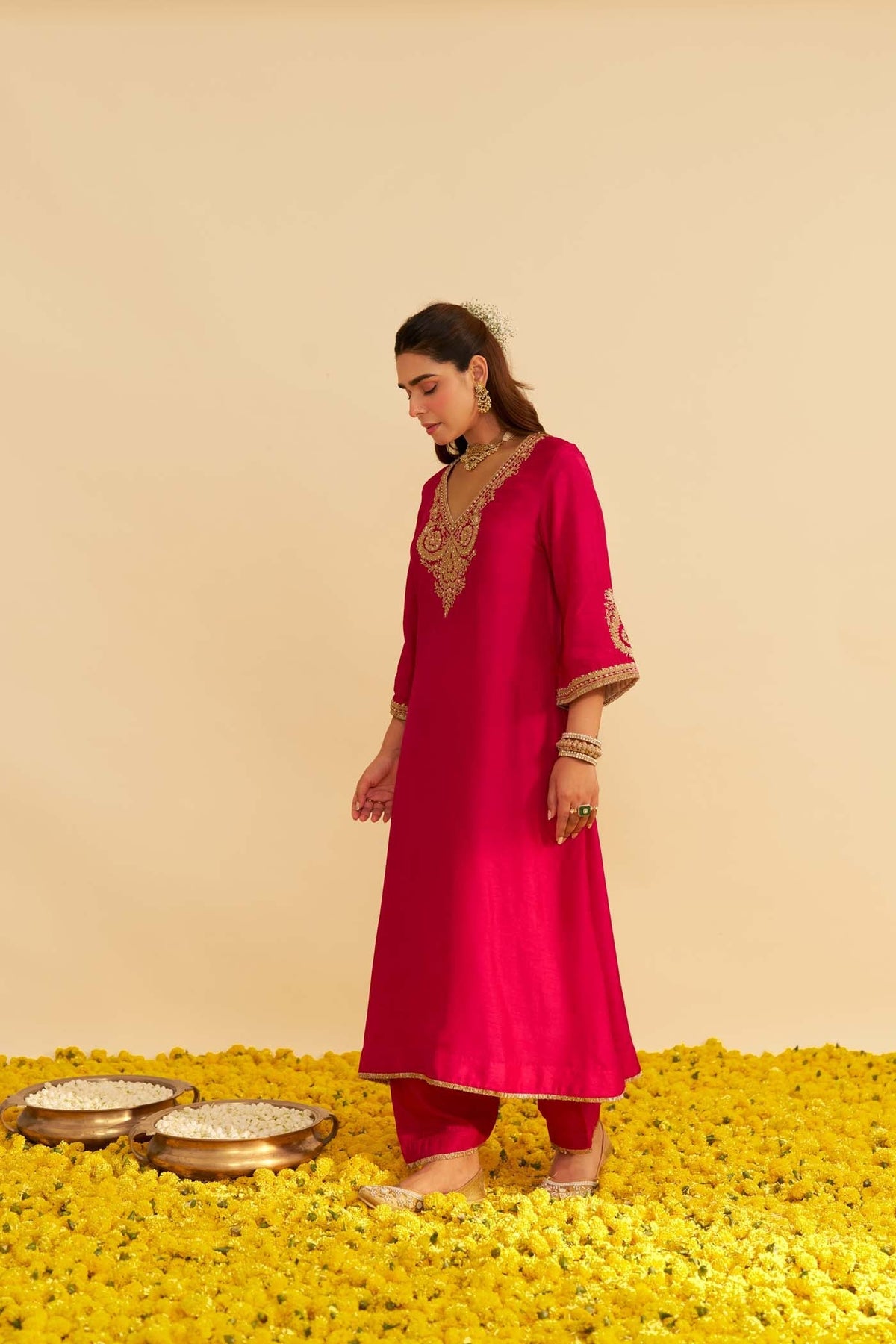 HAAYAT - HOTPINK LONG KAFTAN WITH SALWAR (Lxrts)