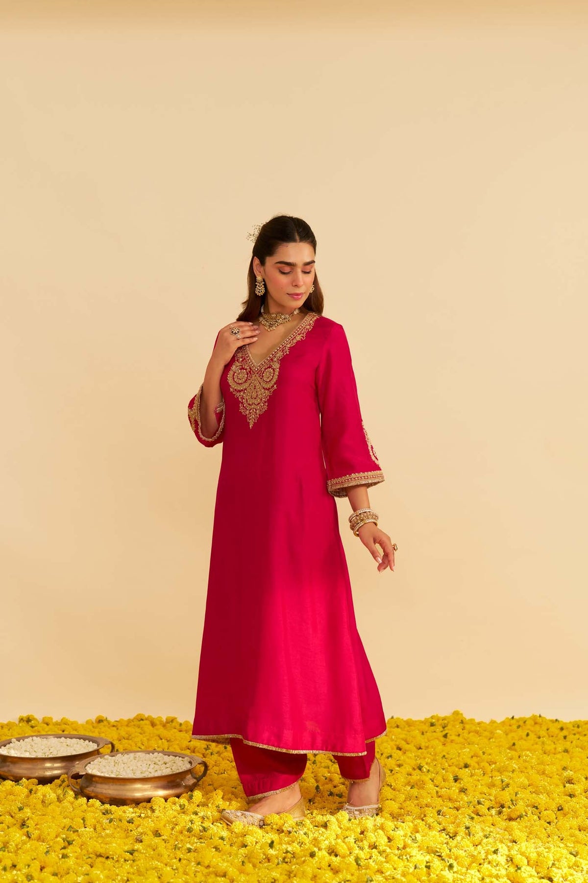 HAAYAT - Rani Hotpink LONG KAFTAN WITH SALWAR