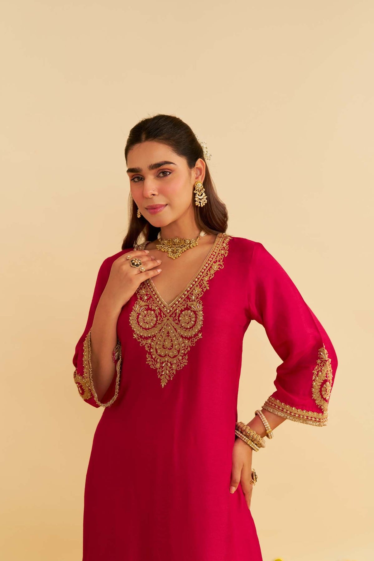 HAAYAT - Rani Hotpink LONG KAFTAN WITH SALWAR