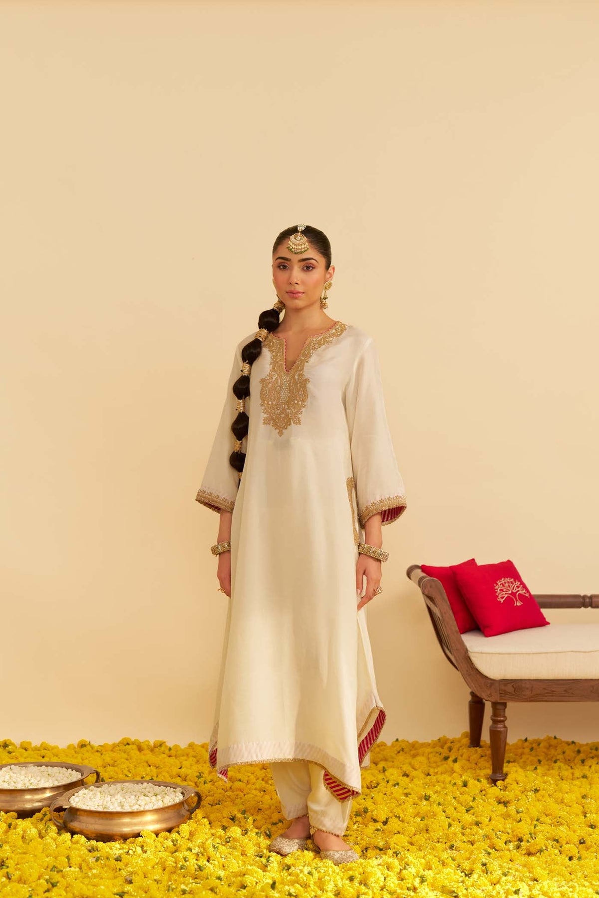 AMAYA - DAISY IVORY LONG KAFTAN WITH SALWAR