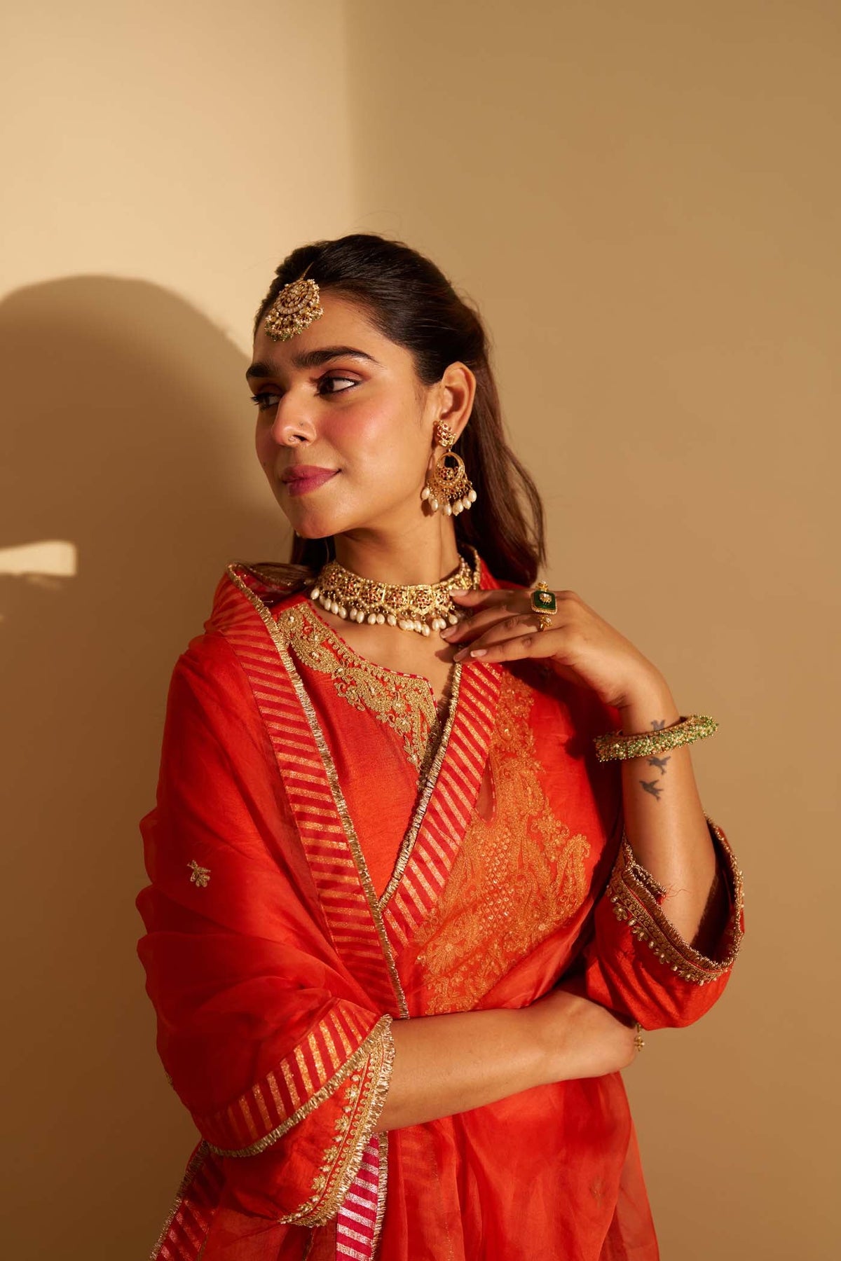 AMAYA - BURNT ORANGE LONG KAFTAN WITH SALWAR