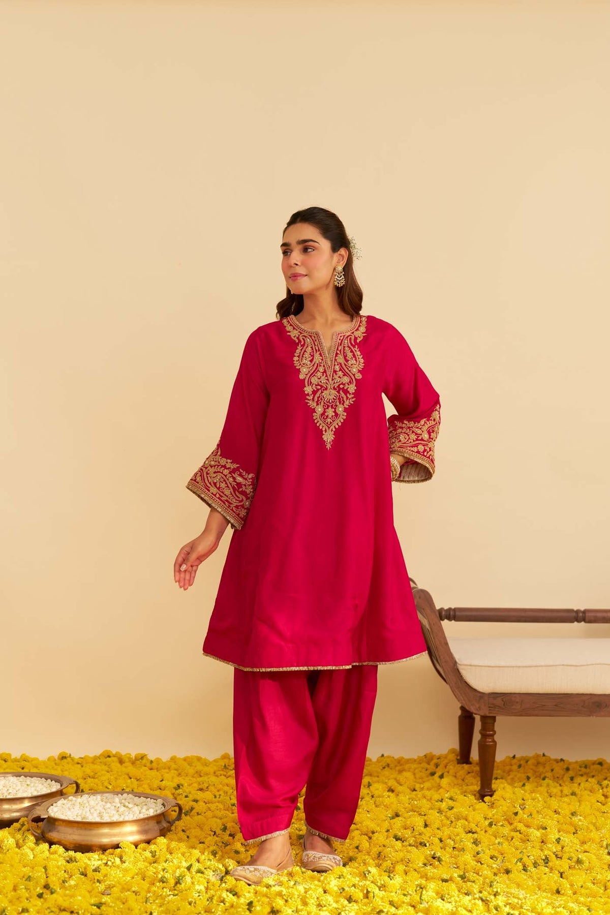 MARWA - Rani Hotpink SHORT CHAUGA WITH SALWAR