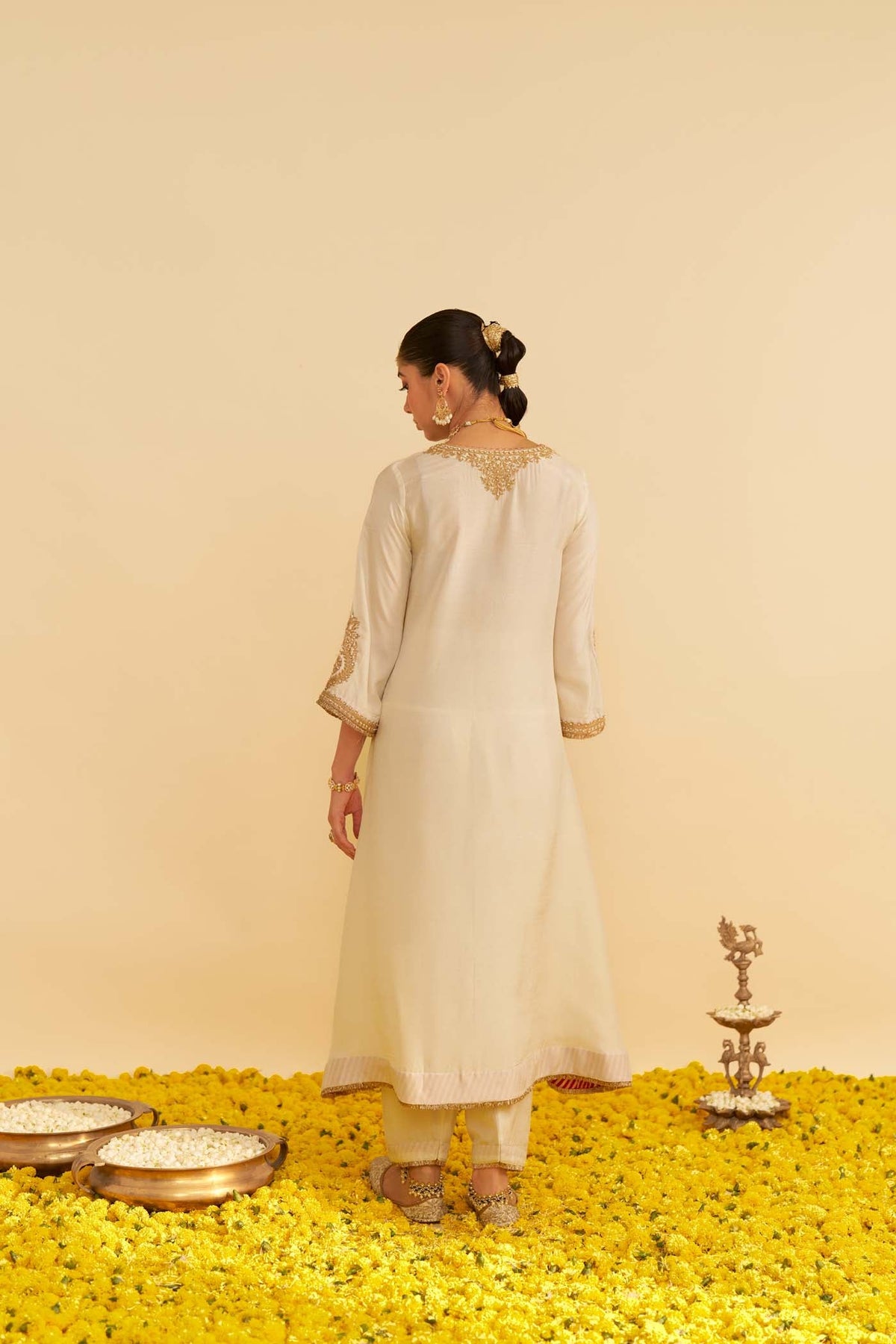 HAAYAT - DAISY IVORY LONG KAFTAN WITH SALWAR