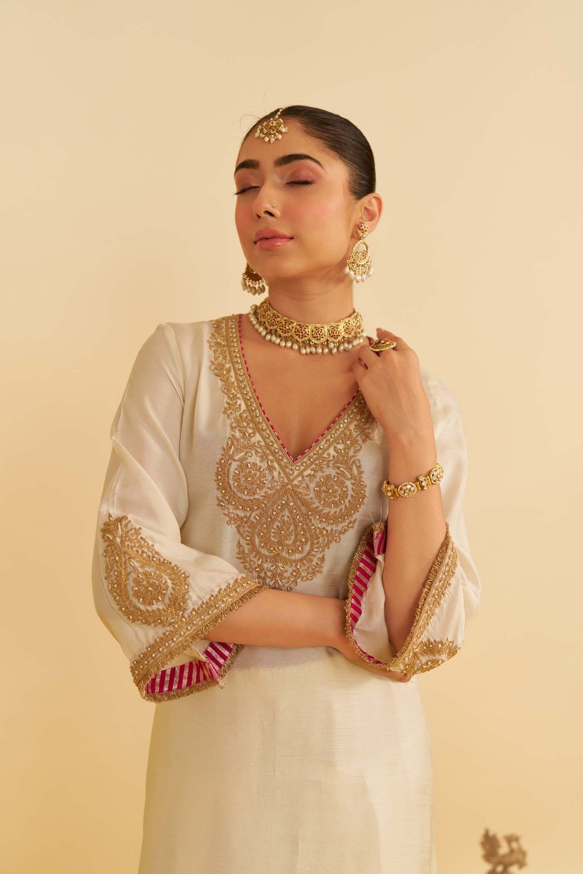 HAAYAT - DAISY IVORY LONG KAFTAN WITH SALWAR