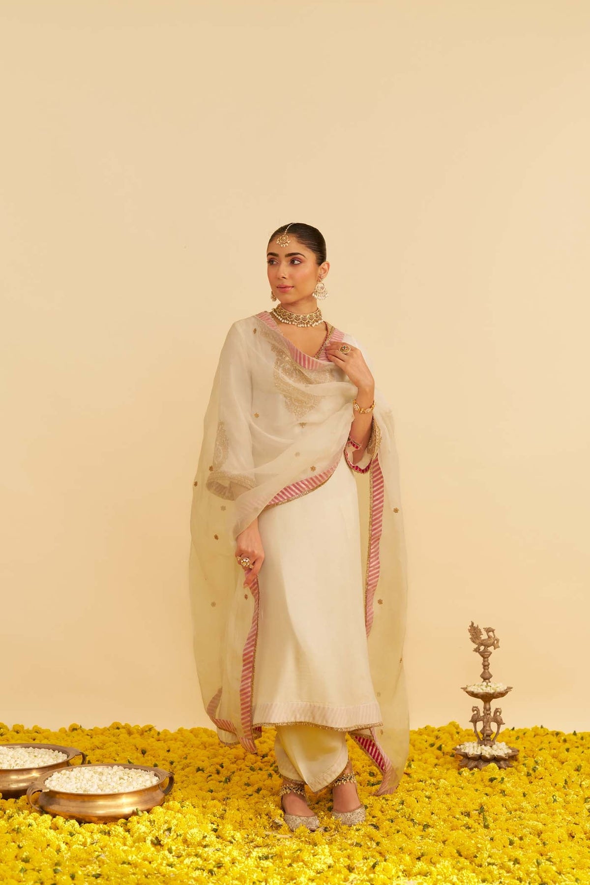 HAAYAT - DAISY IVORY LONG KAFTAN WITH SALWAR